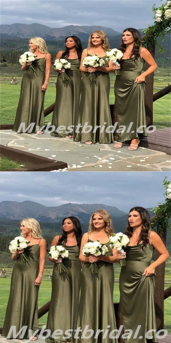 Jewel Spaghetti straps A-line Elegant Simple Long Bridesmaid Dresses,BDS0186
