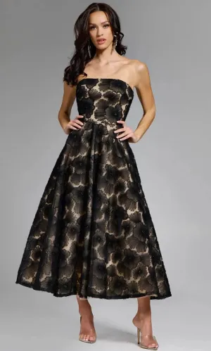 Jovani 41187 - Strapless Floral Embroidered Tea-Length Dress