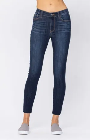 Judy Blue Raw Hem Skinny Jeans Dark Wash