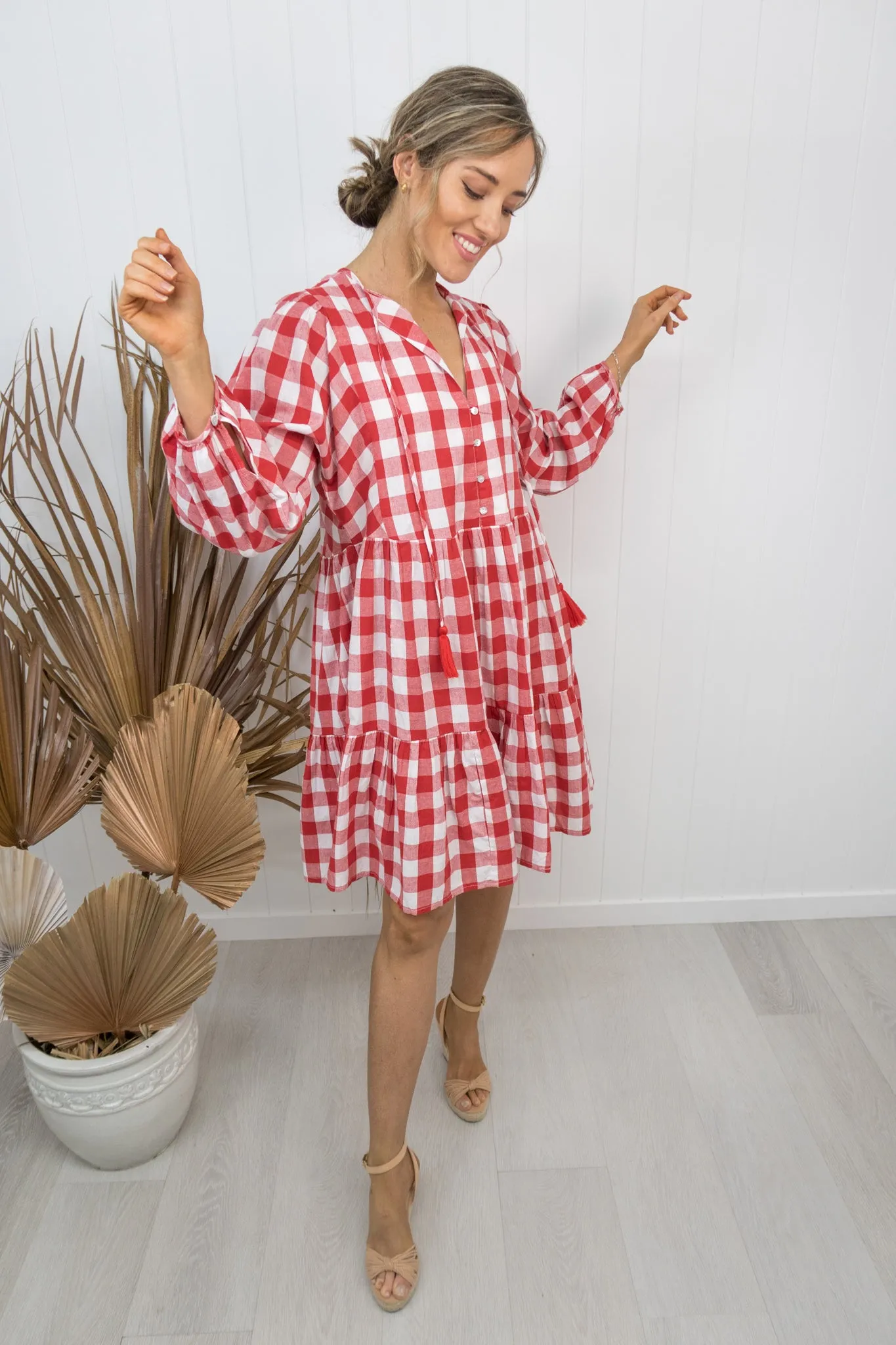 Kenzie Dress -Gingham red/white