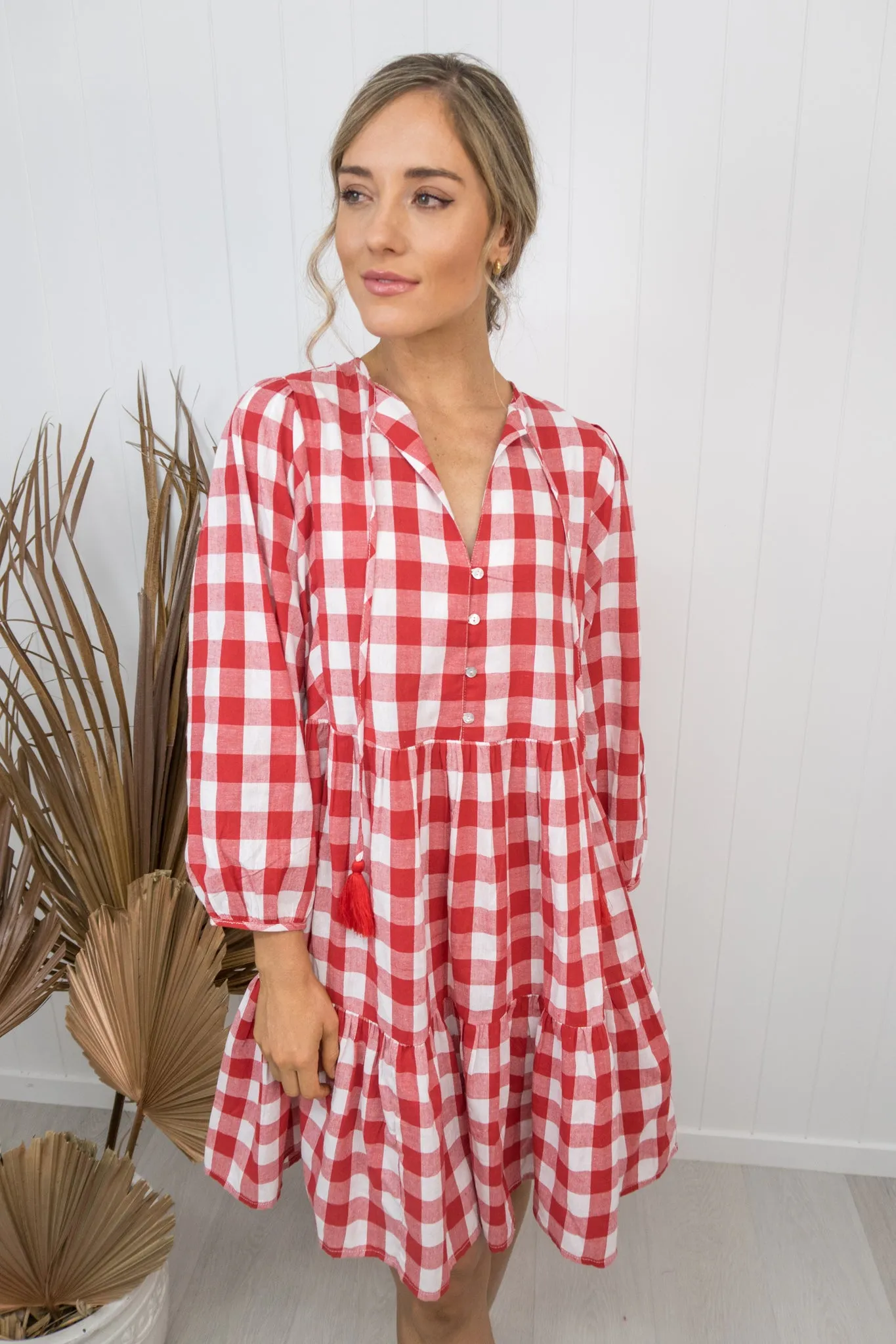 Kenzie Dress -Gingham red/white