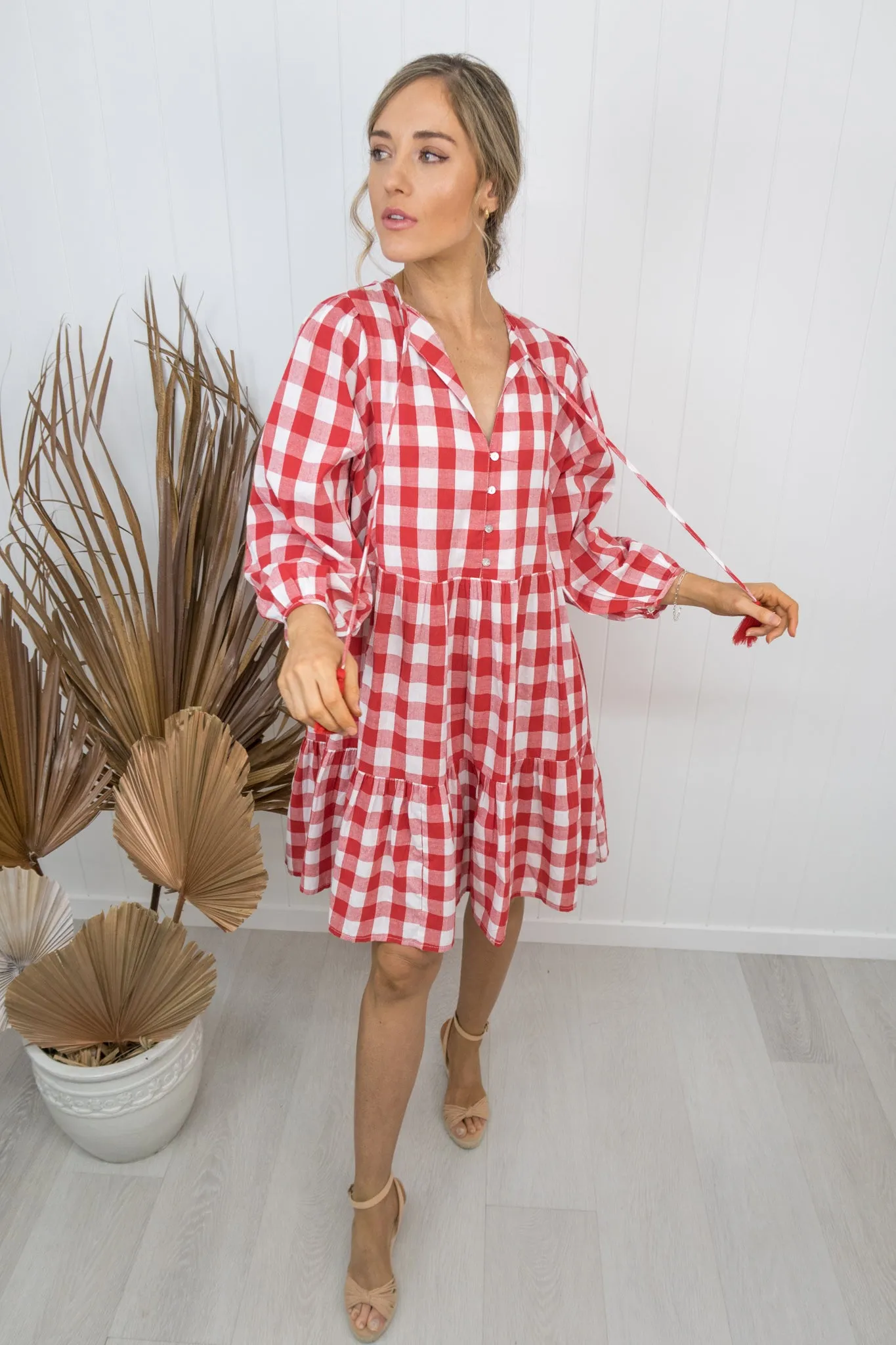 Kenzie Dress -Gingham red/white