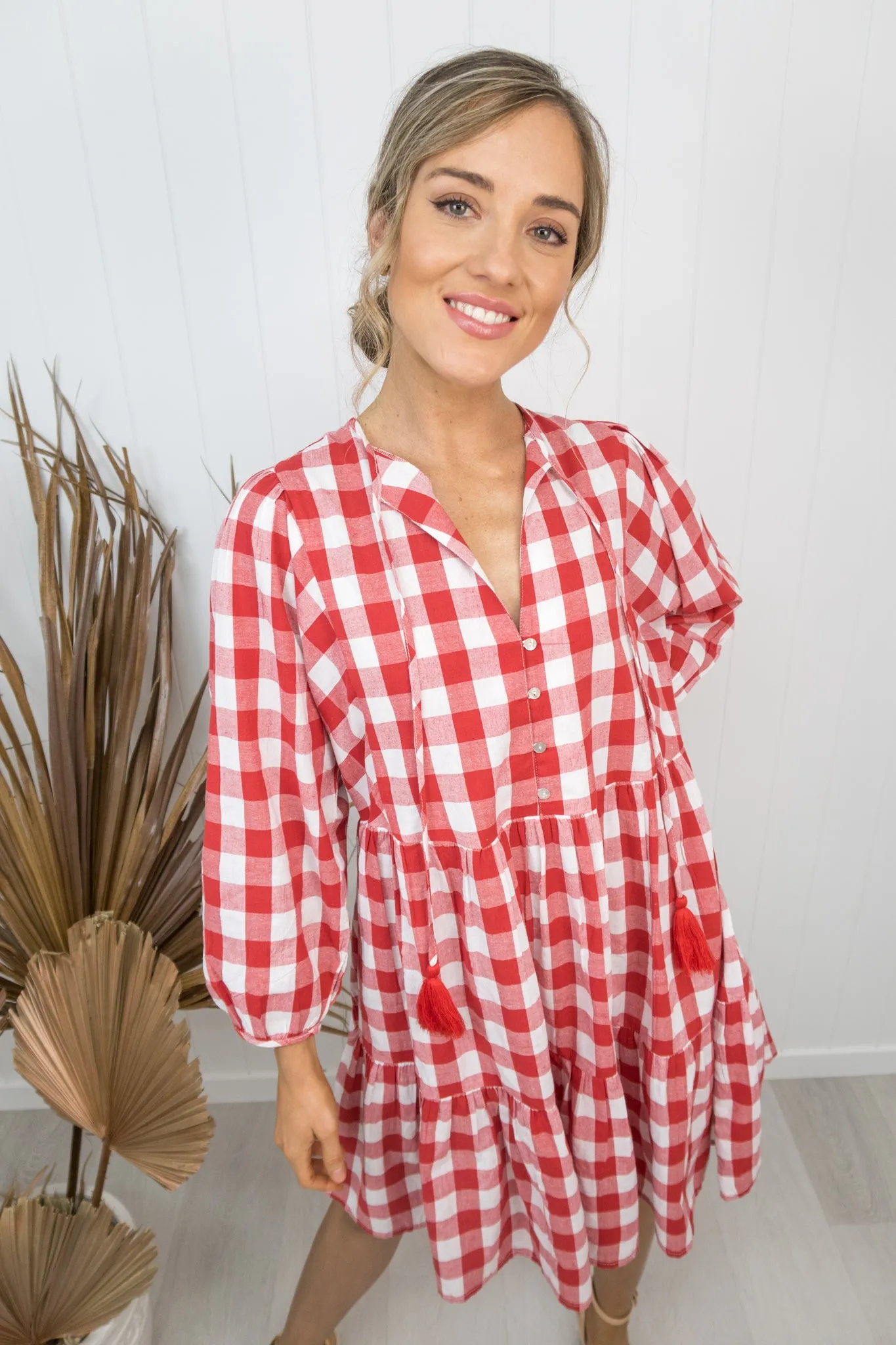 Kenzie Dress -Gingham red/white
