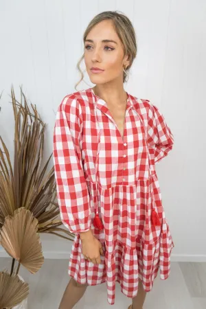 Kenzie Dress -Gingham red/white