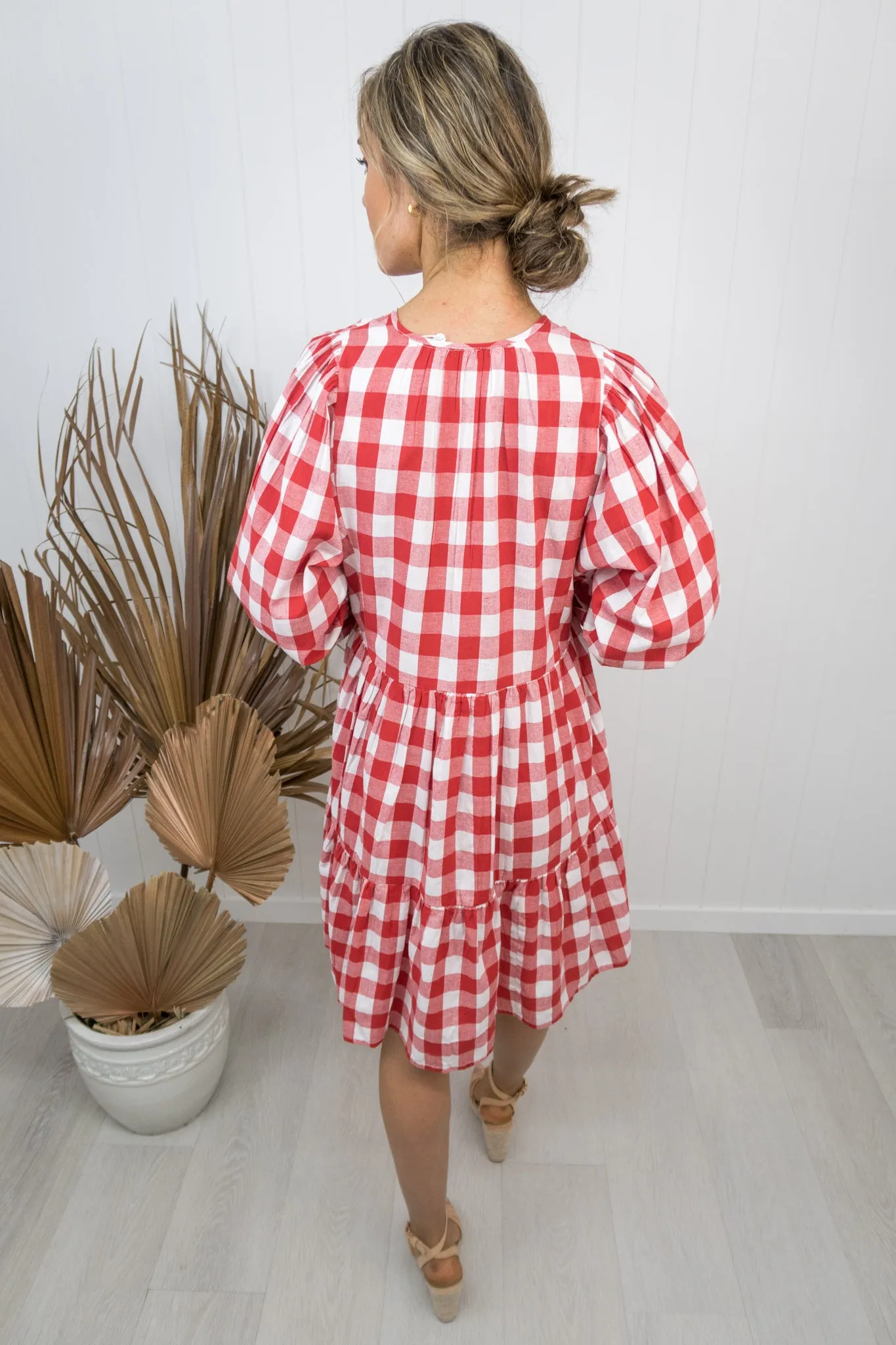 Kenzie Dress -Gingham red/white