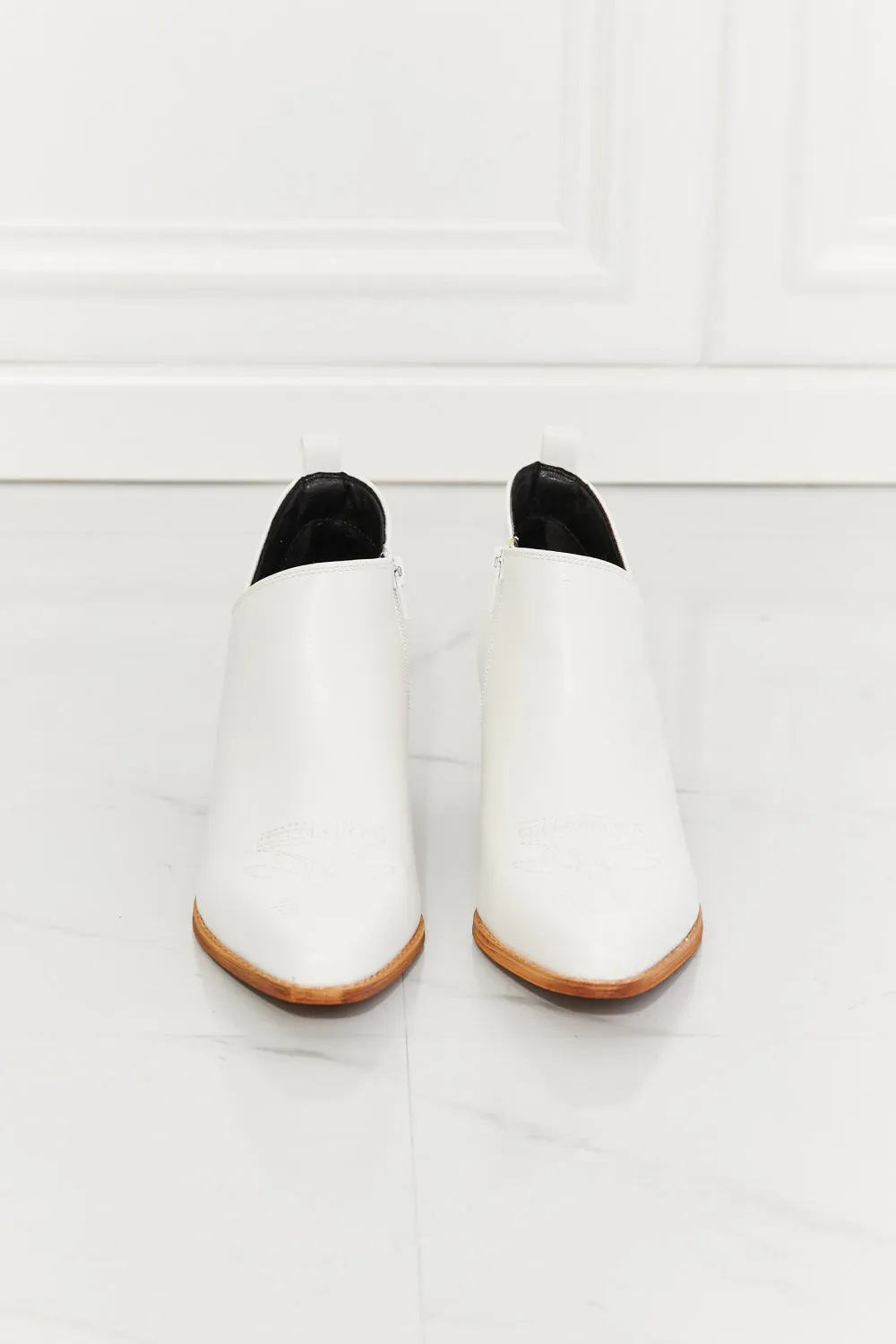 Kiara Embroidered Crossover Cowboy Bootie in White