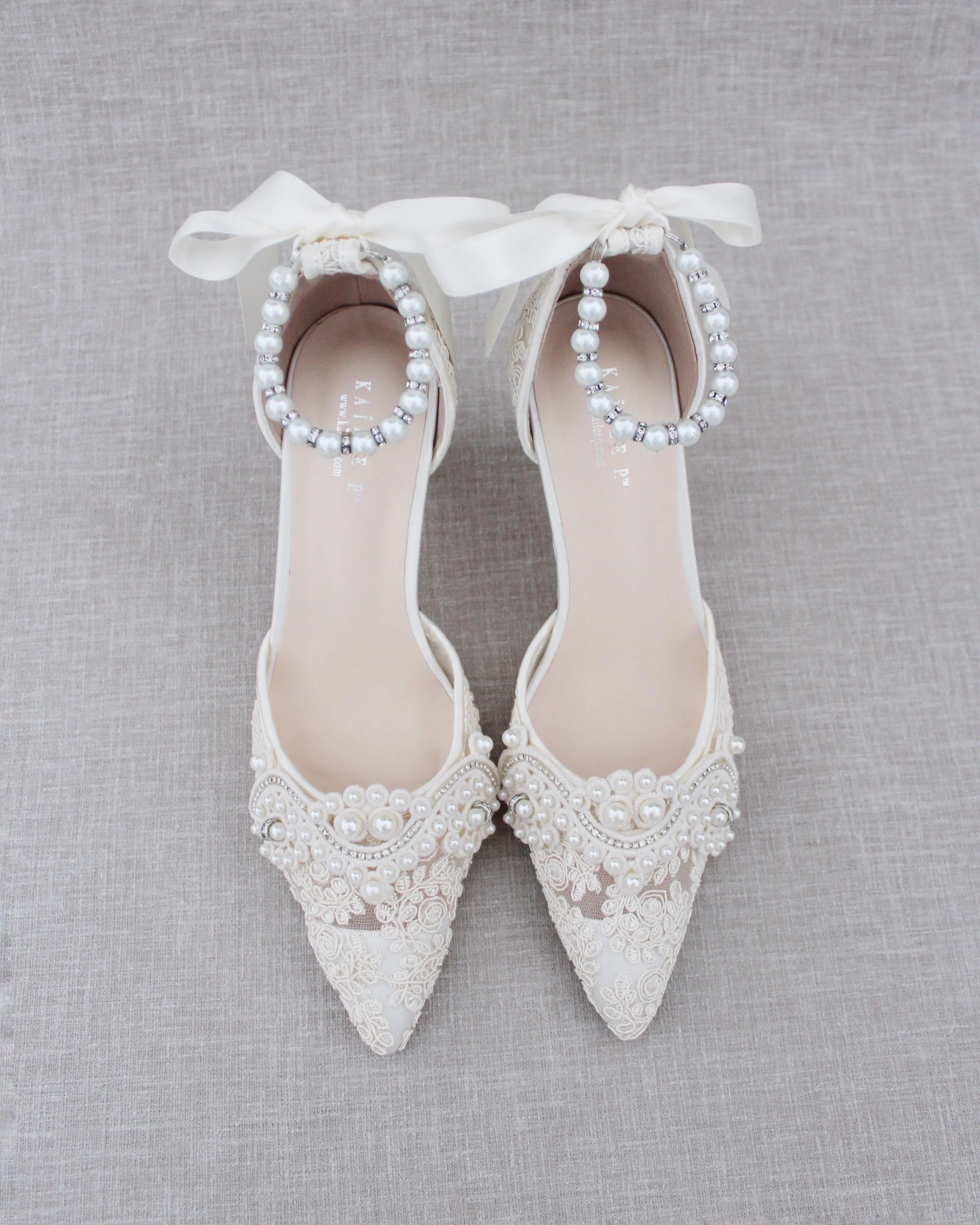 Lace Bridal Heels with Pearl Detail