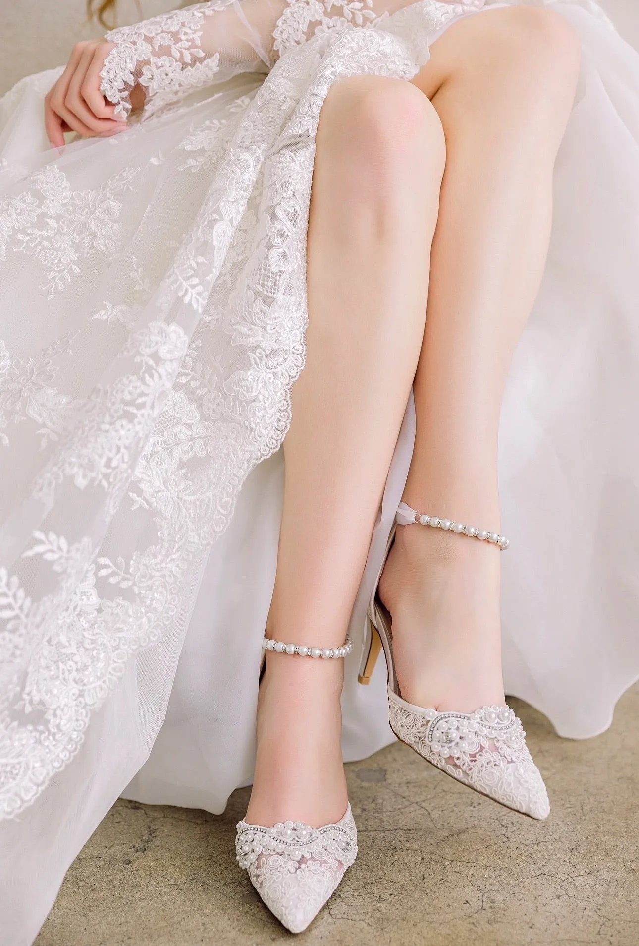 Lace Bridal Heels with Pearl Detail