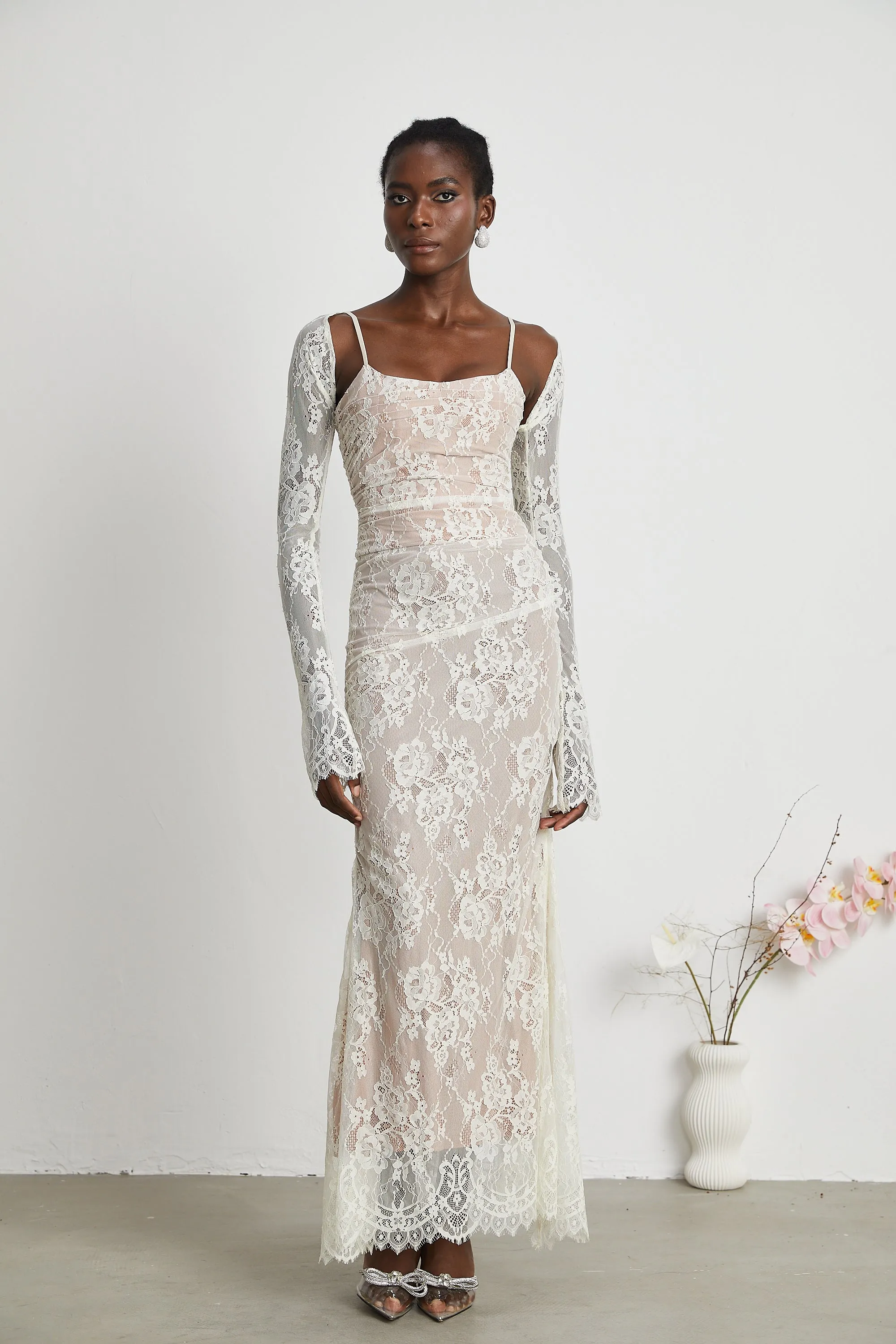 Lace Gown – Sheer Long Sleeves – Elegant Occasionwear