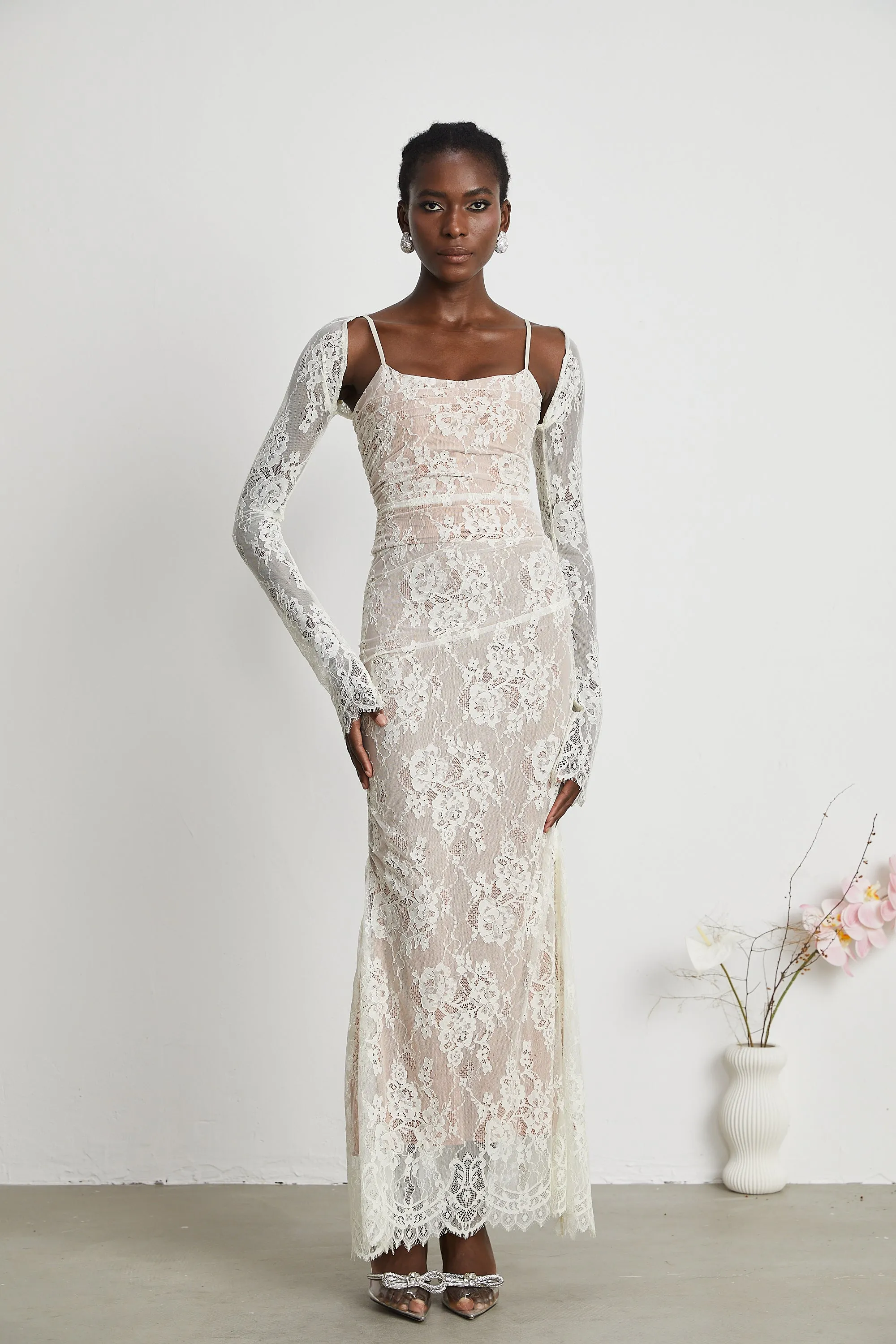 Lace Gown – Sheer Long Sleeves – Elegant Occasionwear