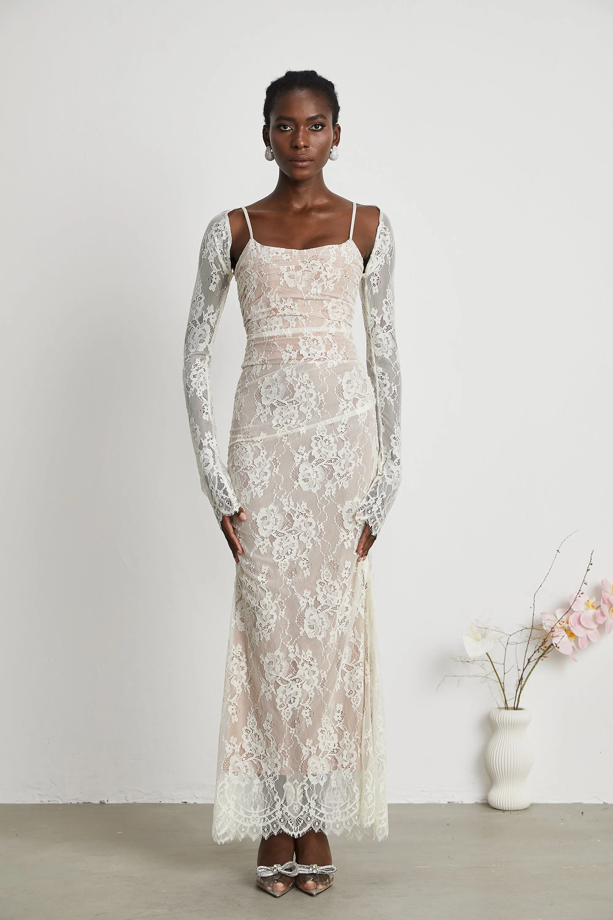 Lace Gown – Sheer Long Sleeves – Elegant Occasionwear