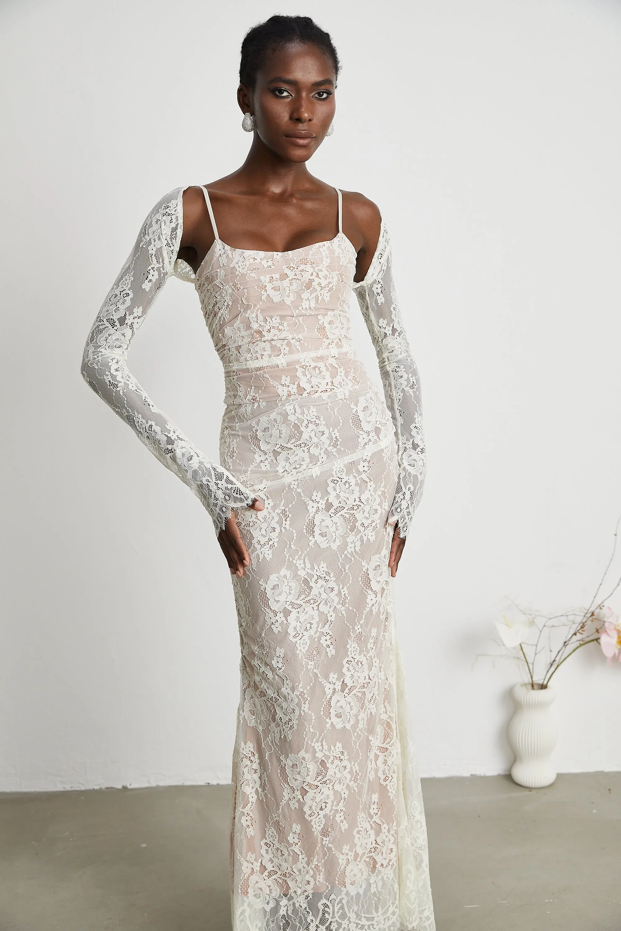 Lace Gown – Sheer Long Sleeves – Elegant Occasionwear
