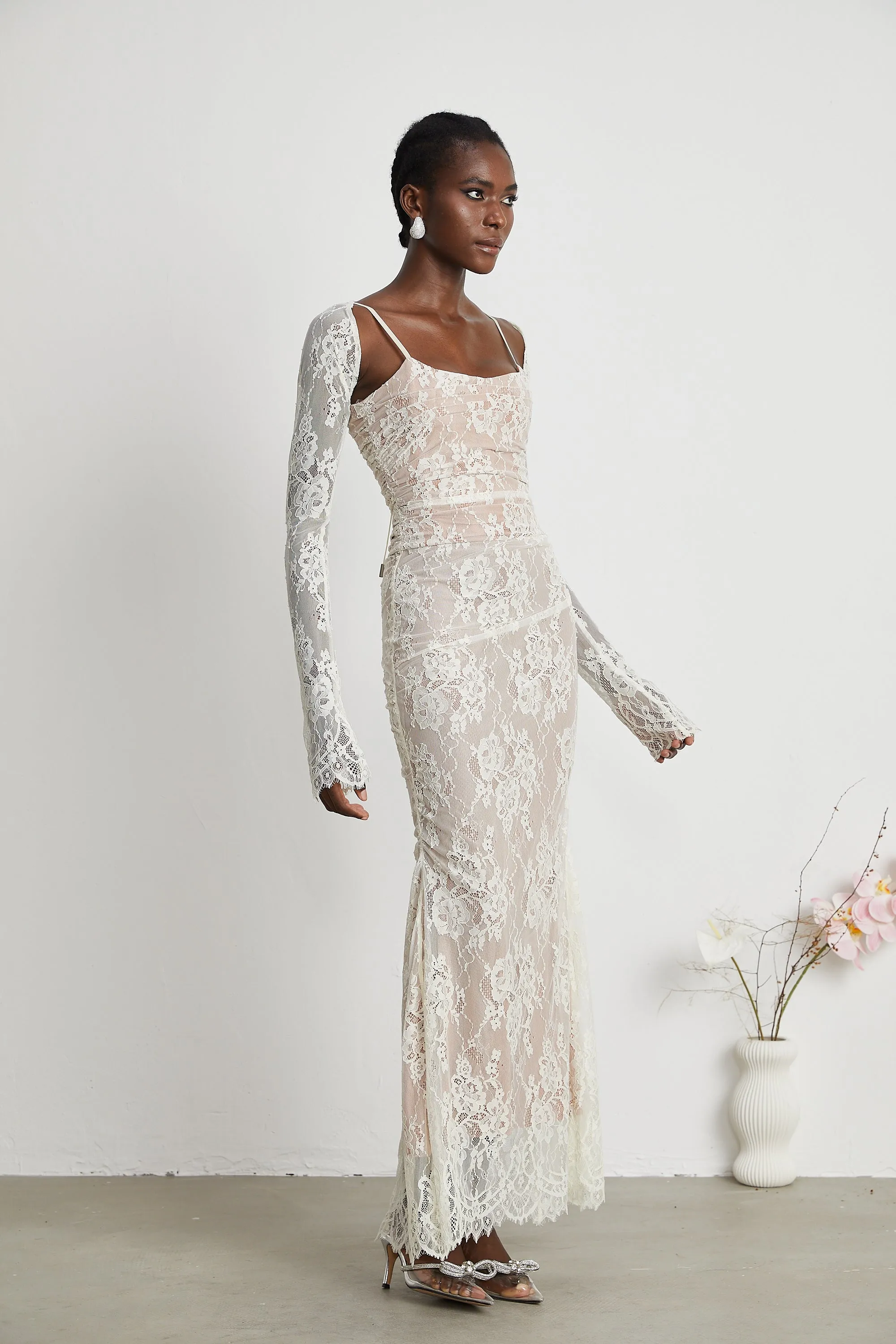 Lace Gown – Sheer Long Sleeves – Elegant Occasionwear