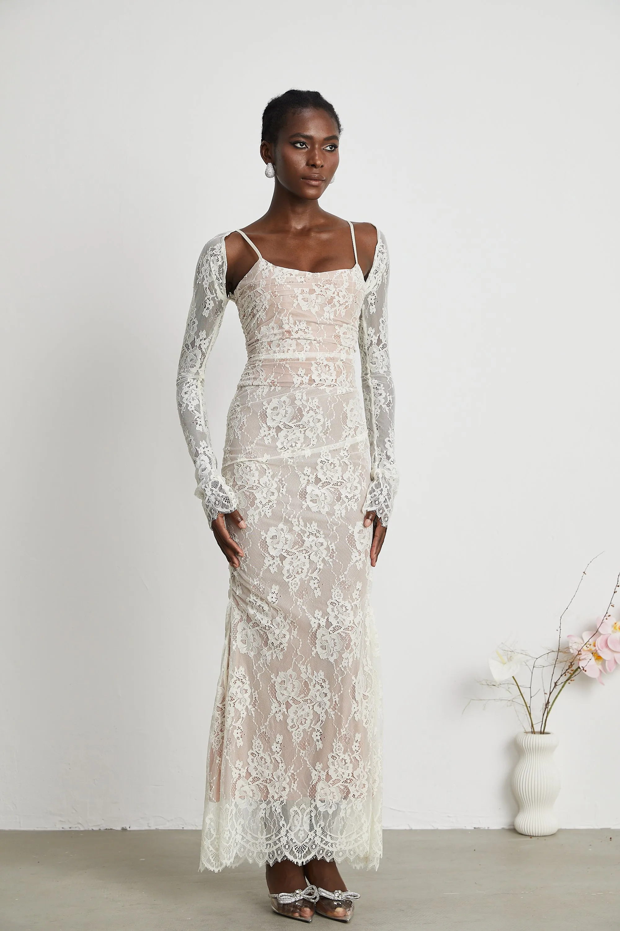 Lace Gown – Sheer Long Sleeves – Elegant Occasionwear