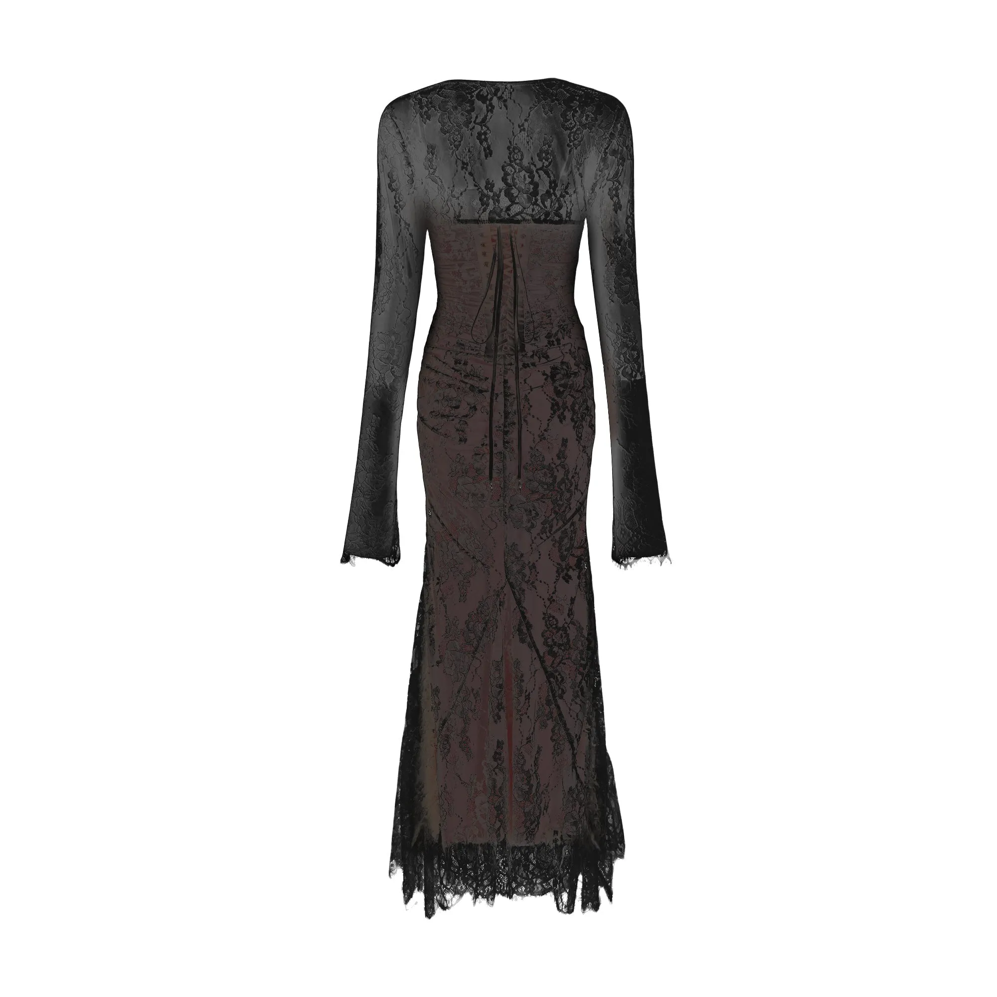 Lace Gown – Sheer Long Sleeves – Elegant Occasionwear