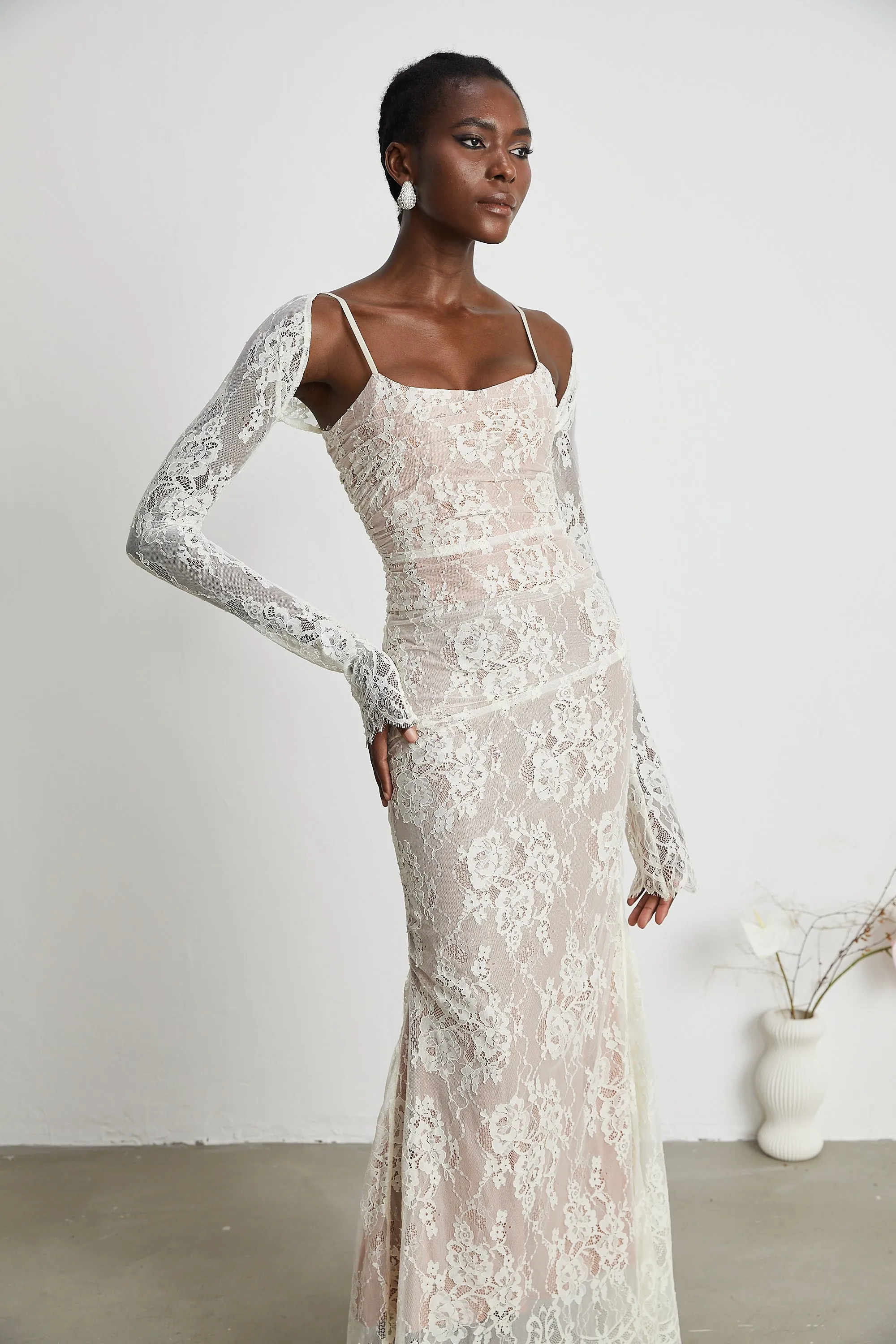 Lace Gown – Sheer Long Sleeves – Elegant Occasionwear