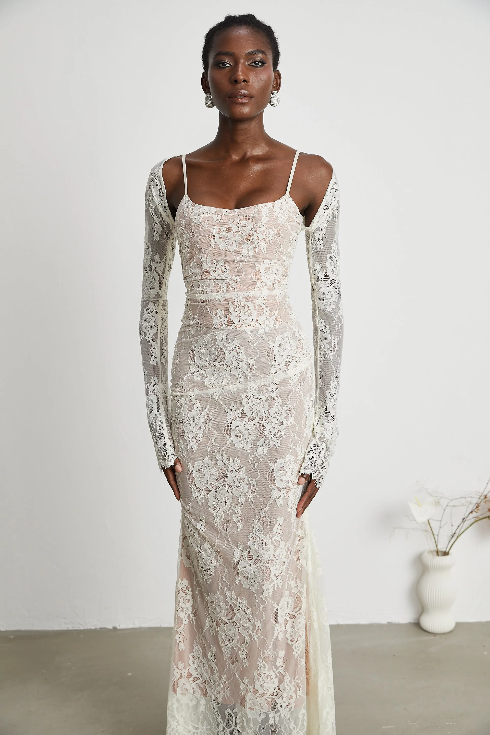 Lace Gown – Sheer Long Sleeves – Elegant Occasionwear