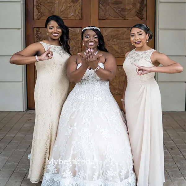 Lace sleeveless Mermaid Elegant Simple Long Bridesmaid Dressess, BDS0279
