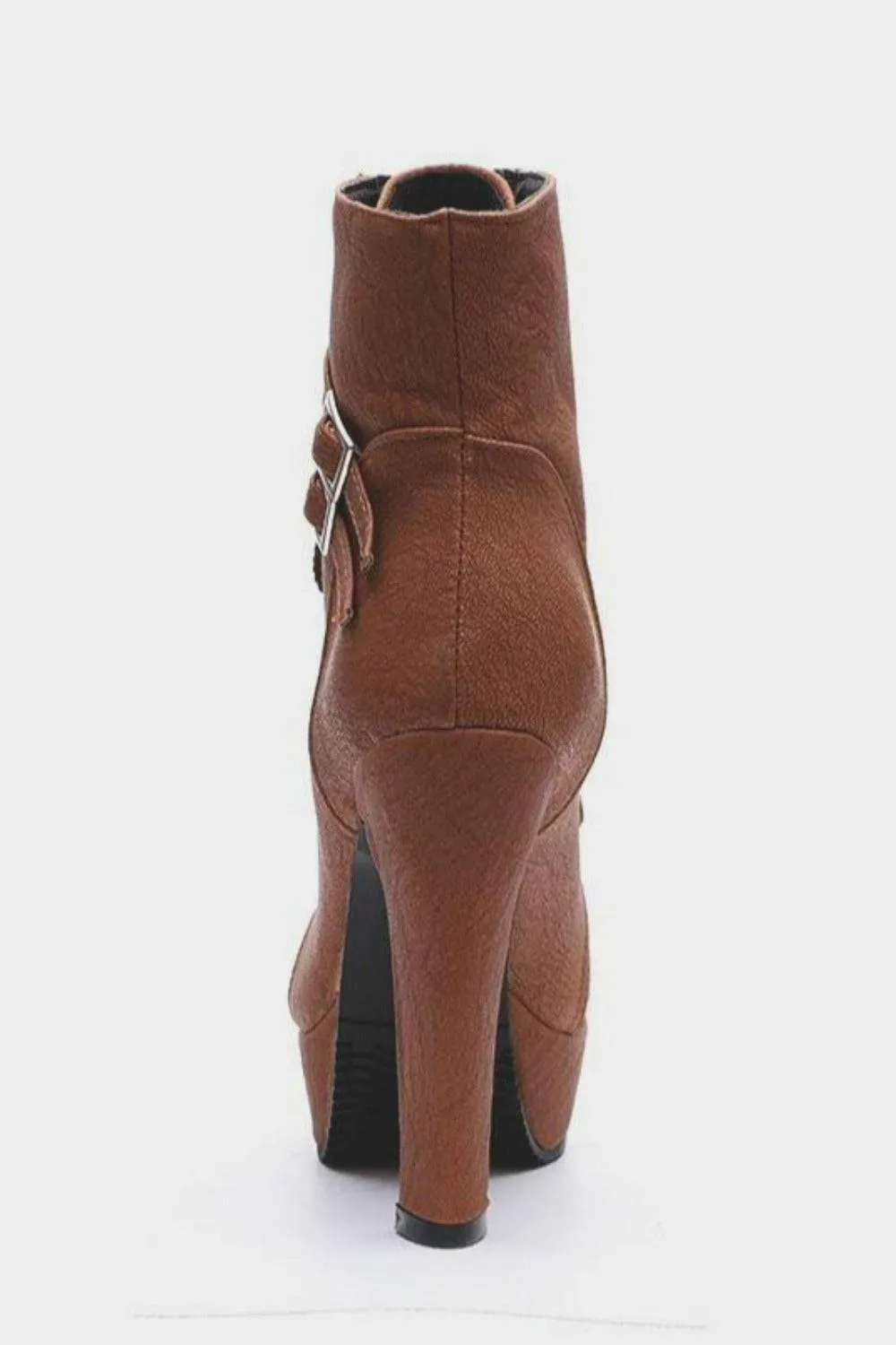 Lace Up Platform Biker Boots - Brown