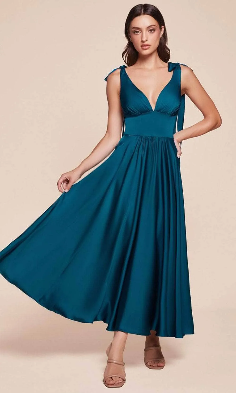 Ladivine 7499 - Tea Length A-Line Dress