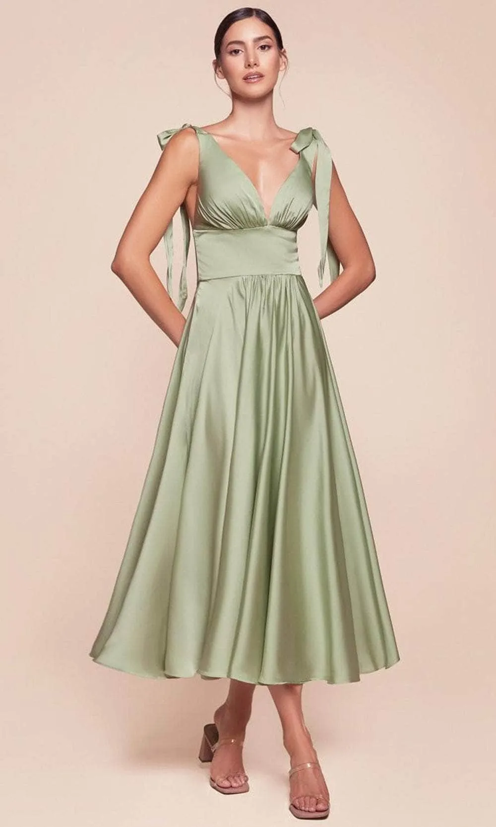 Ladivine 7499 - Tea Length A-Line Dress