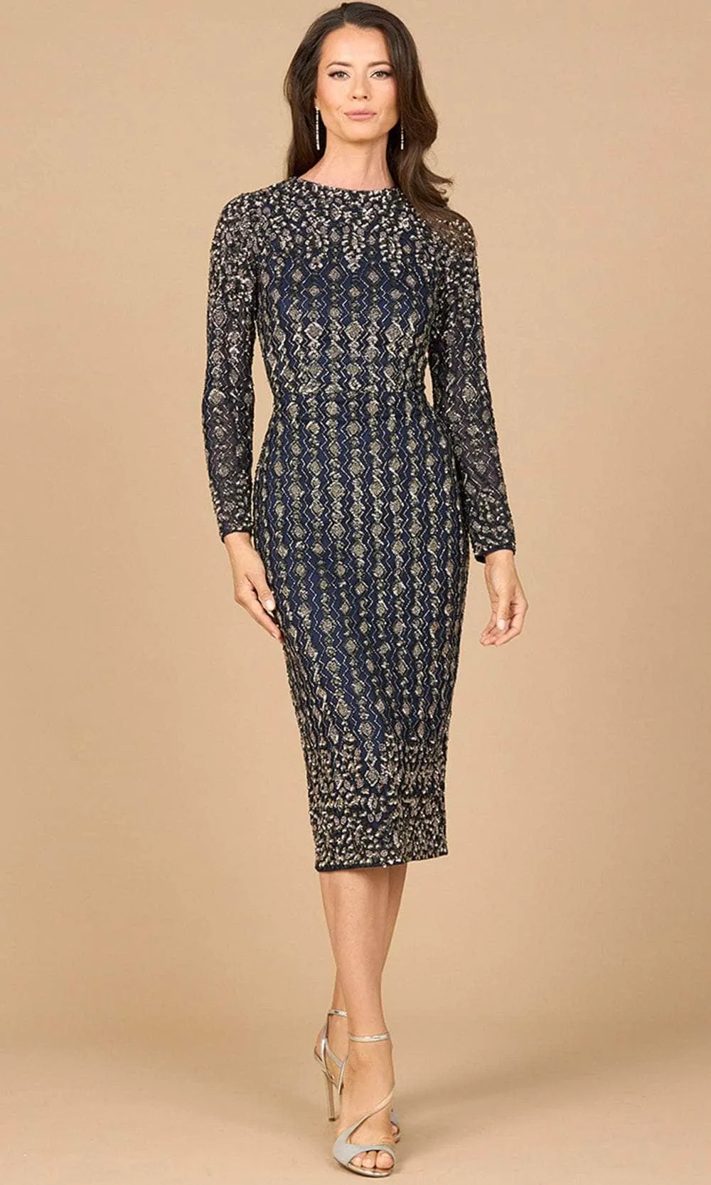 Lara Dresses 28982 - Long Sleeve Intricate Beaded Evening Dress