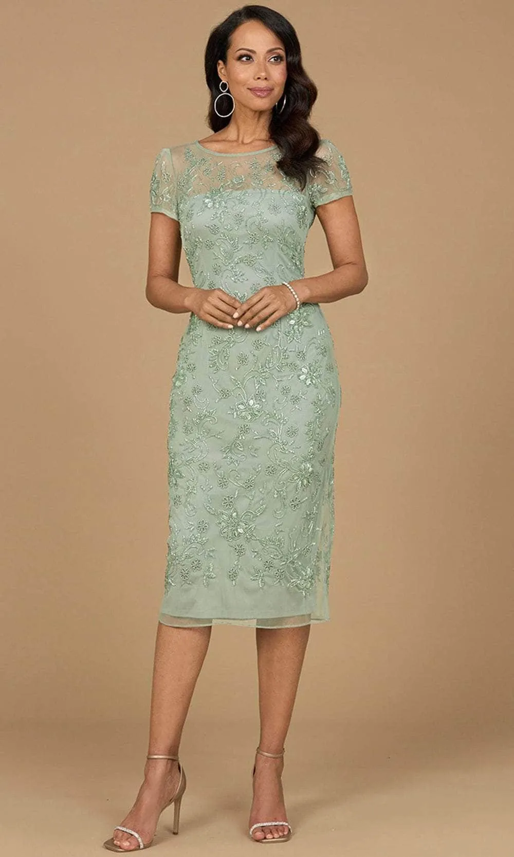 Lara Dresses 28997 - Floral Beaded Illusion Scoop Evening Dress