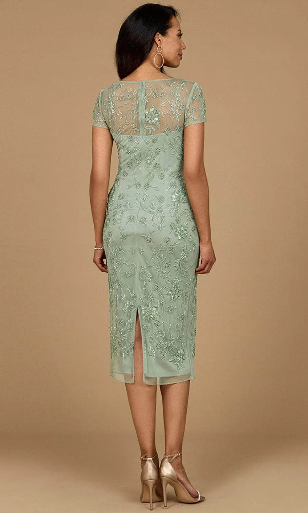 Lara Dresses 28997 - Floral Beaded Illusion Scoop Evening Dress