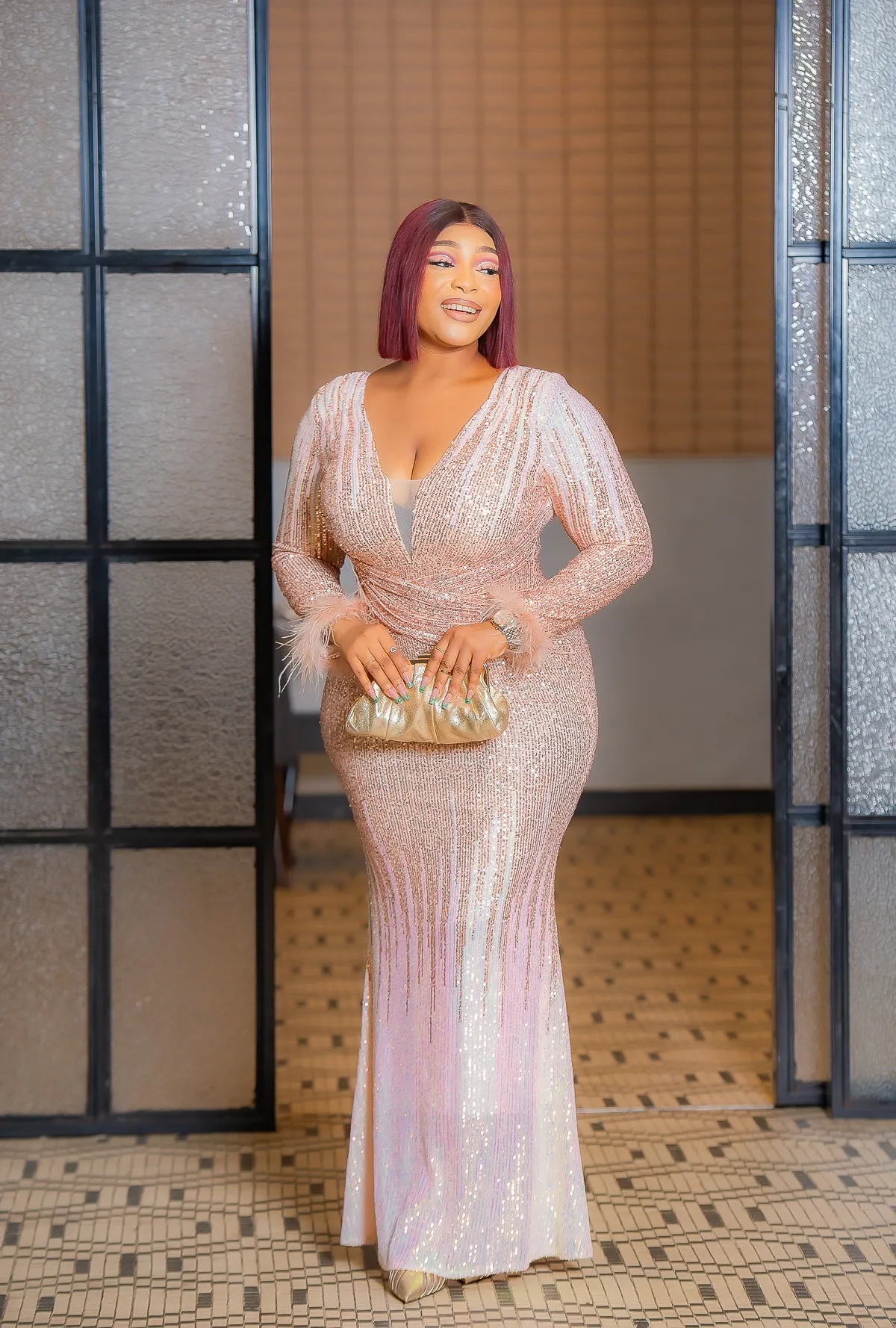 Larissa Luxe- Feathered Sequin Long/Floor Length Dress (3 colors)
