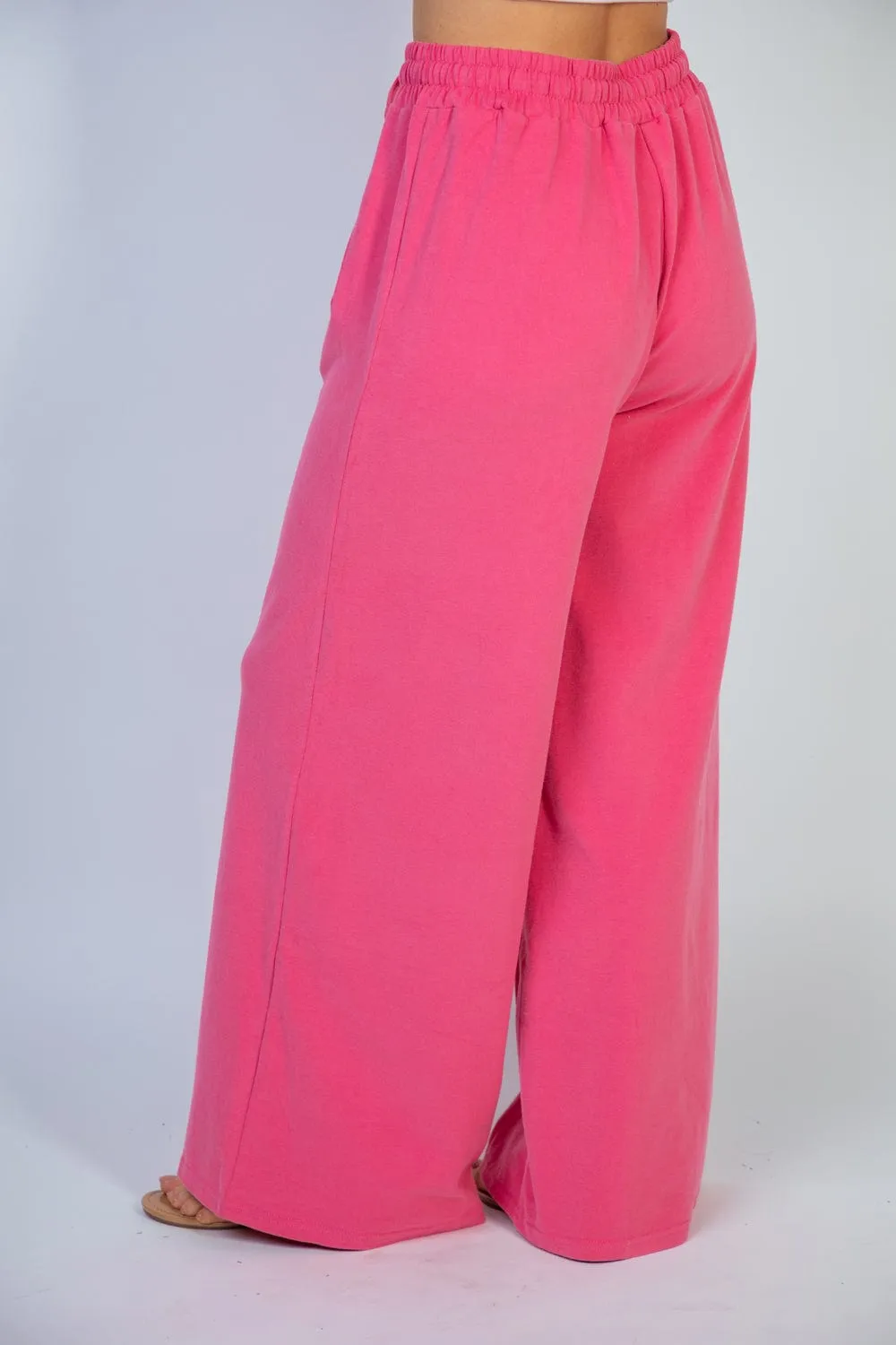 Laura Wide Leg Pants w/Pockets in Bright Pink