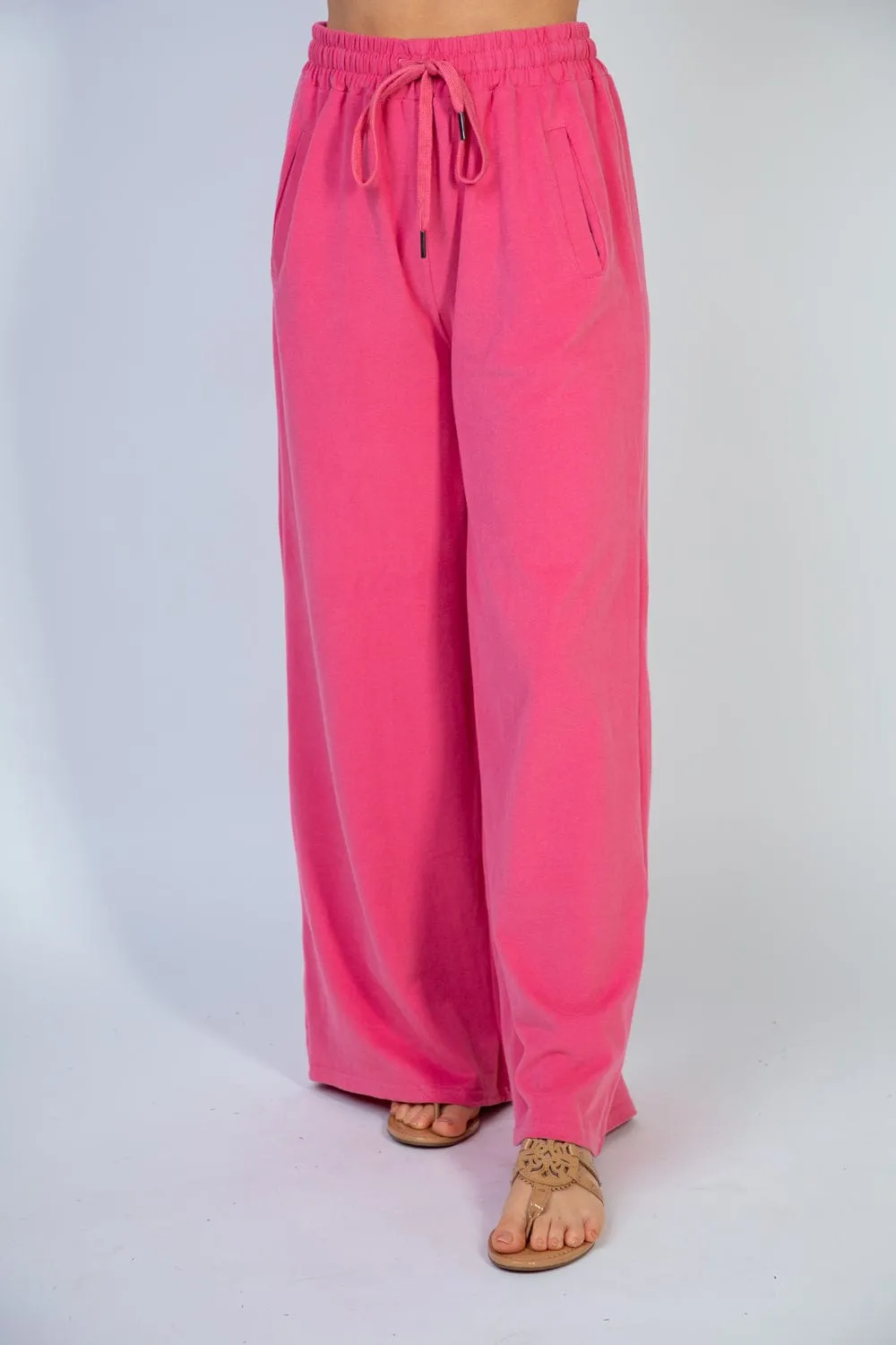 Laura Wide Leg Pants w/Pockets in Bright Pink