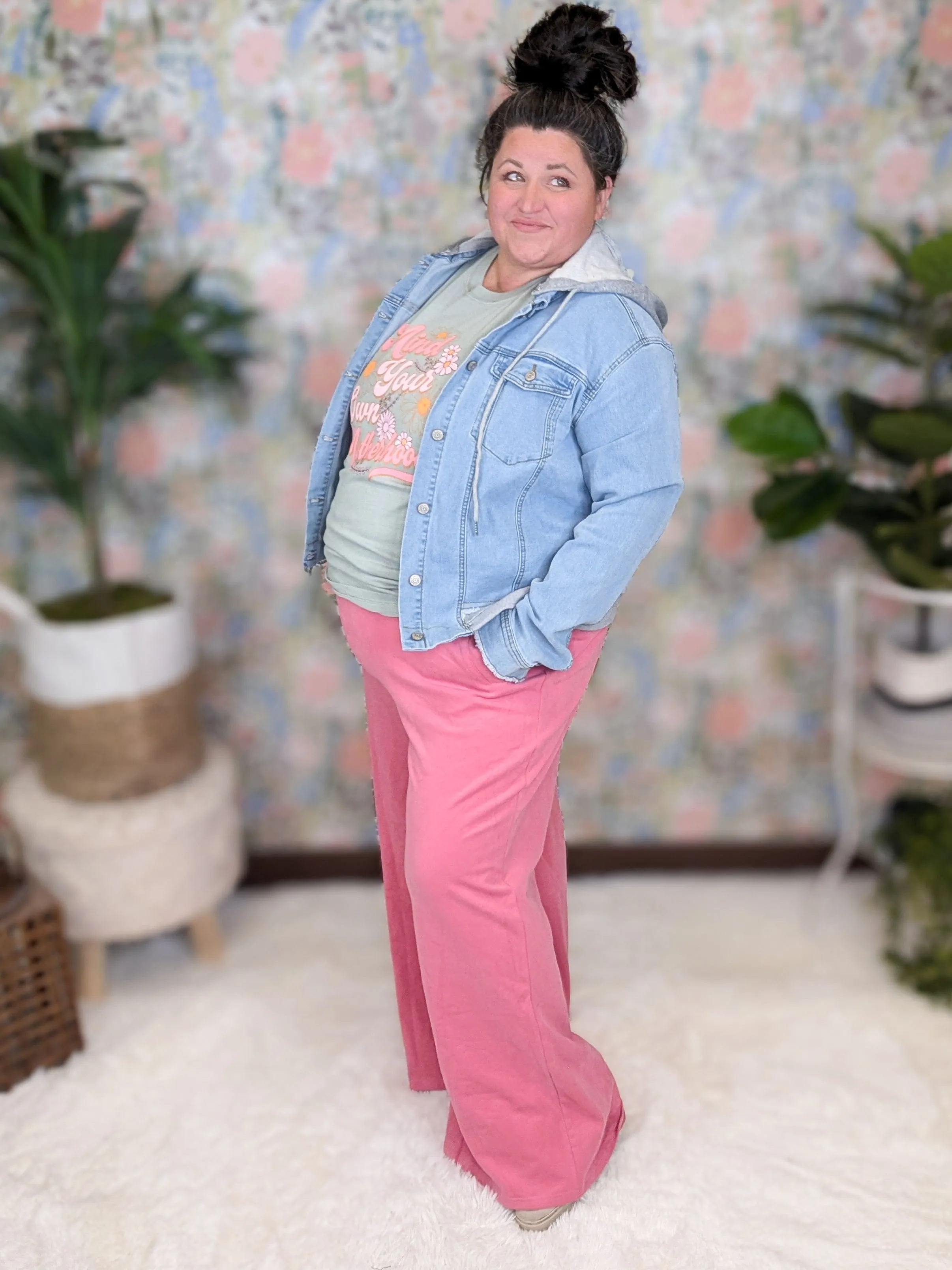 Laura Wide Leg Pants w/Pockets in Bright Pink