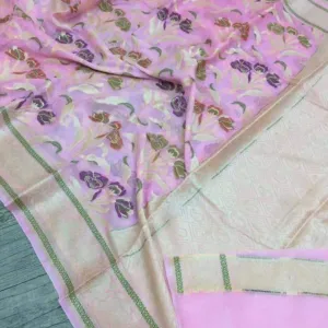 Lavender Floral Handloom Banarasi Meenakari Saree