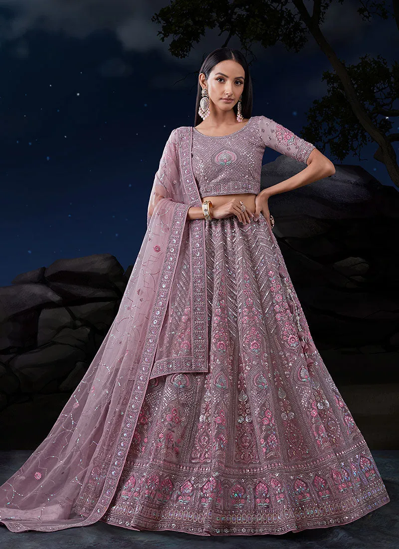 Lavender Multi Embroidery Designer Wedding Lehenga Choli