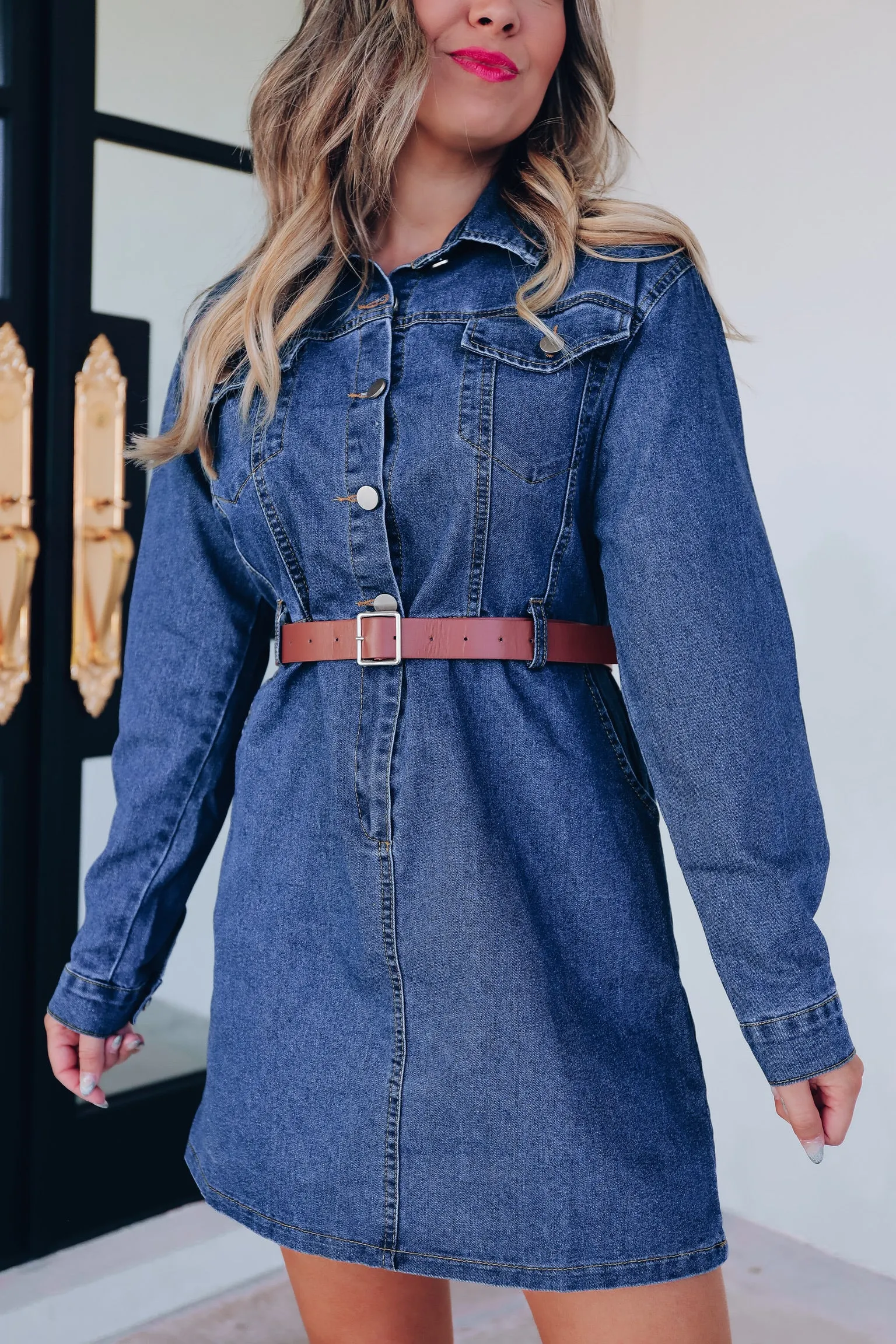 Lavina Pocketed Denim Shirt Dress - Blue