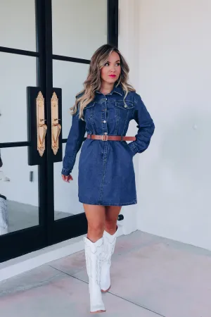 Lavina Pocketed Denim Shirt Dress - Blue
