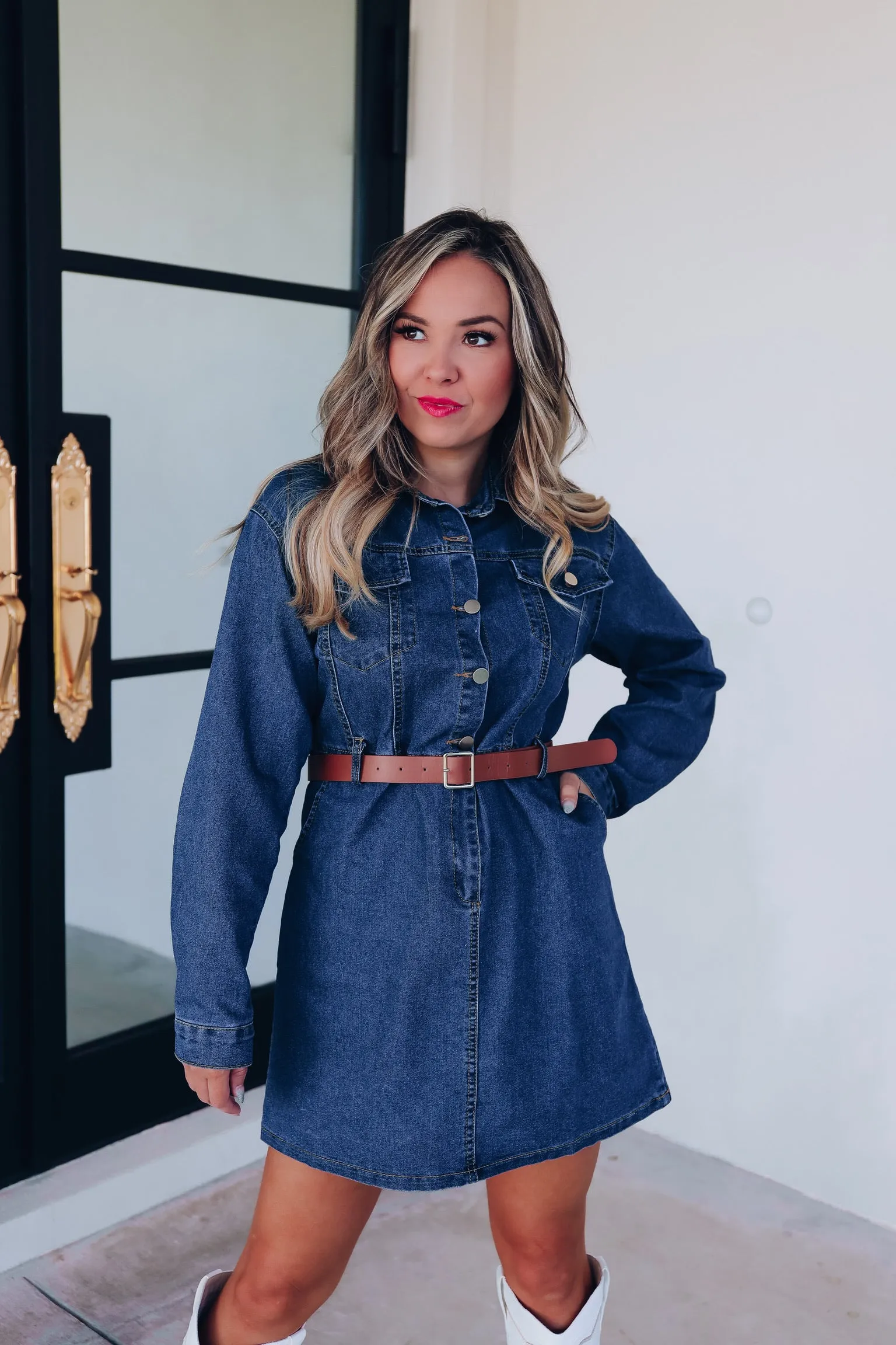 Lavina Pocketed Denim Shirt Dress - Blue