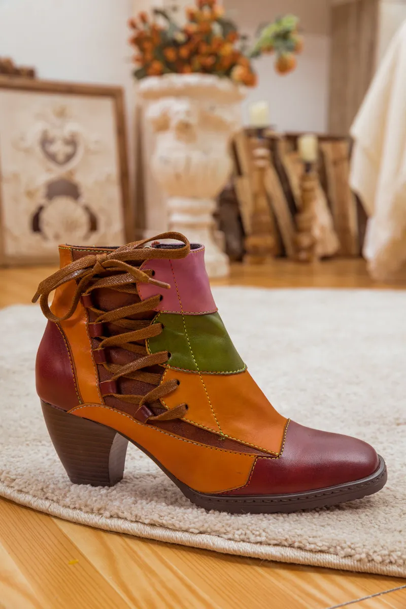 Leather Block Color Lace-Up Boot