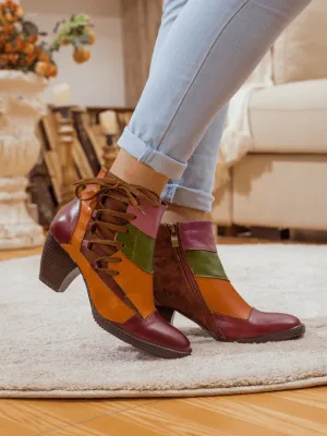 Leather Block Color Lace-Up Boot
