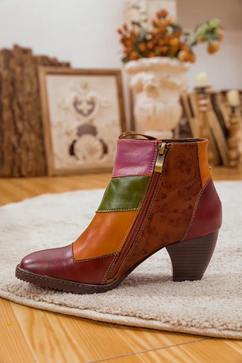 Leather Block Color Lace-Up Boot
