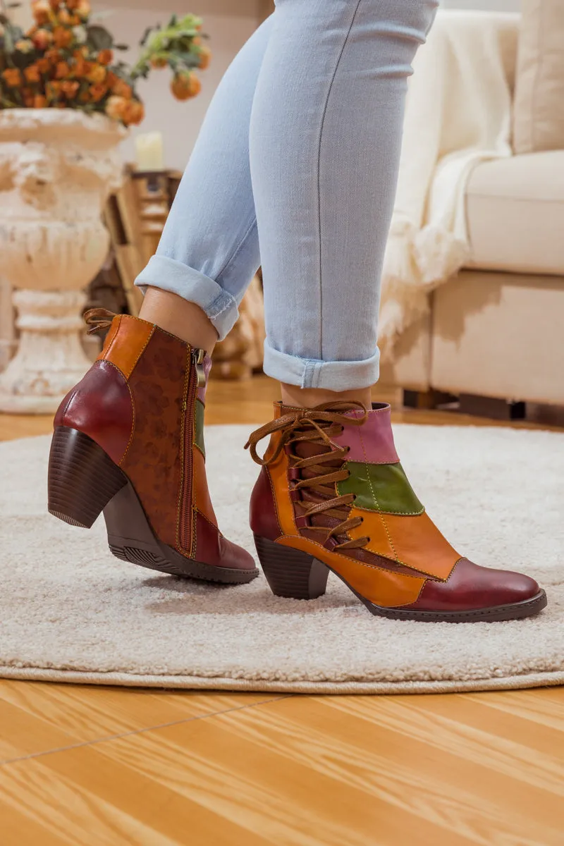 Leather Block Color Lace-Up Boot