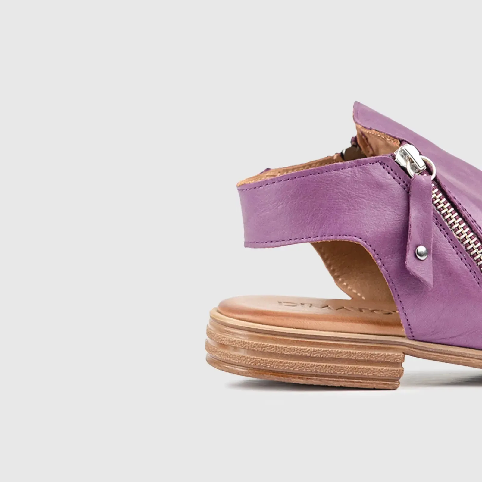 Leather Flat Comfort Sandals Purple 8541