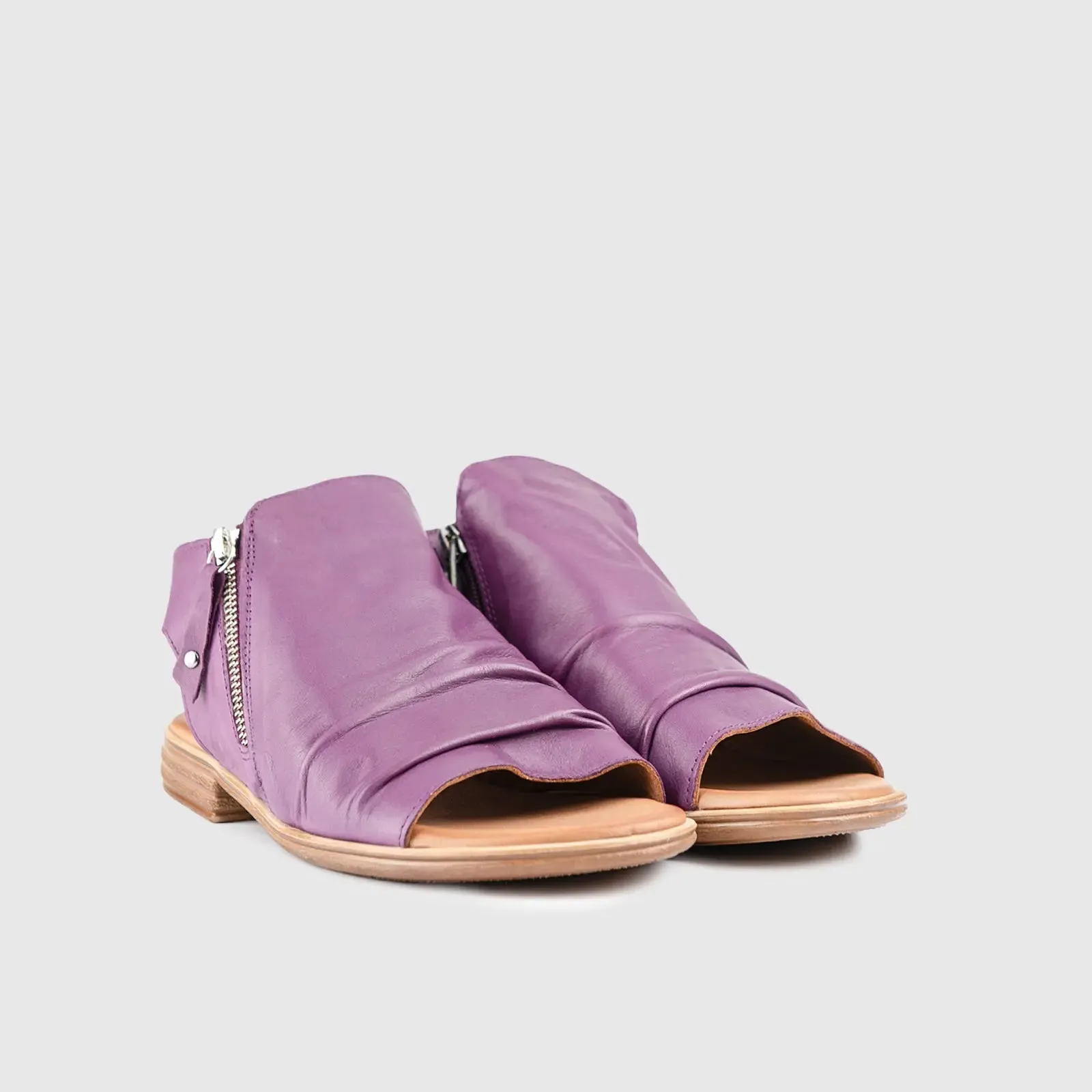 Leather Flat Comfort Sandals Purple 8541