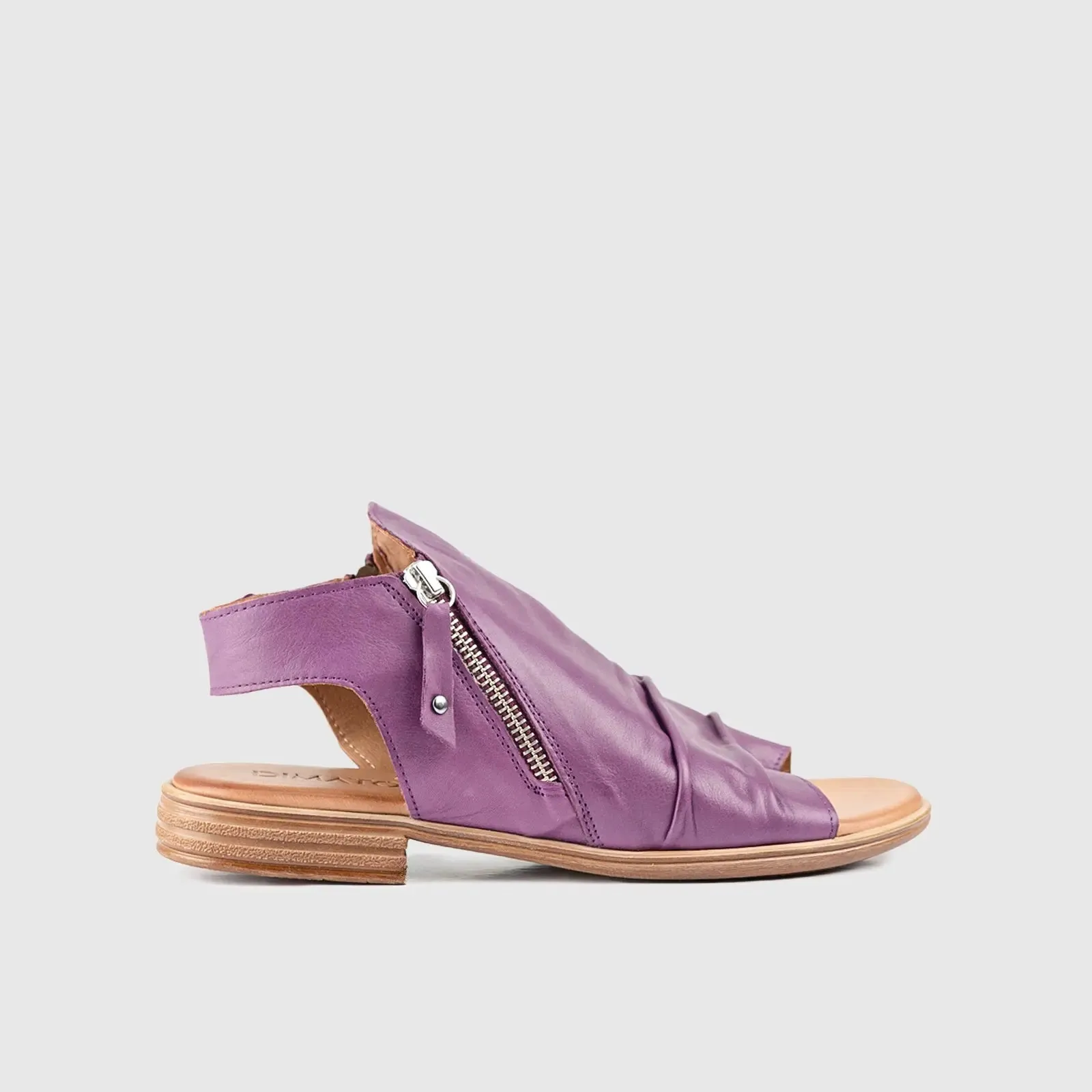 Leather Flat Comfort Sandals Purple 8541