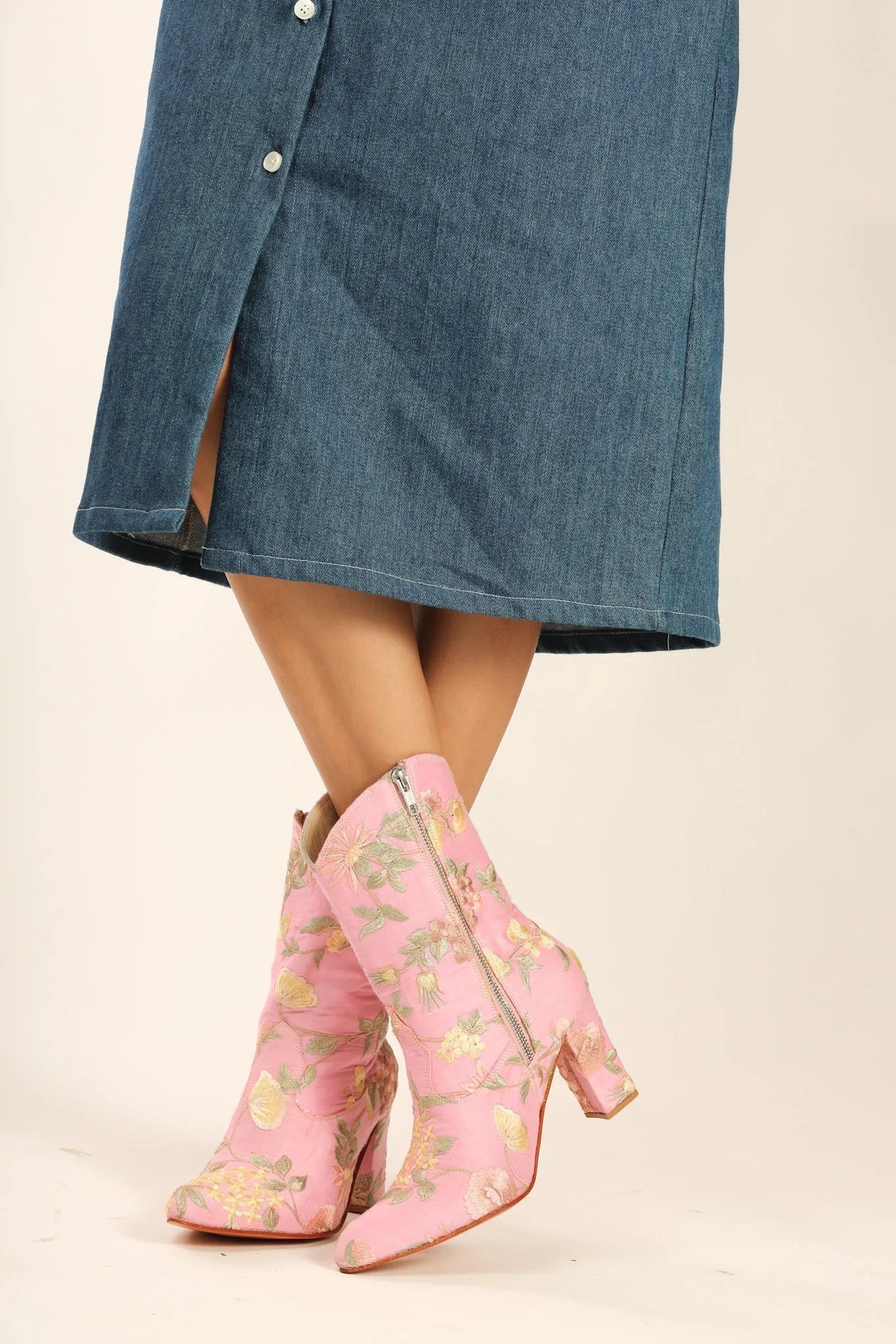 LIGHT PINK HIGH HEEL BOOTS PERRY