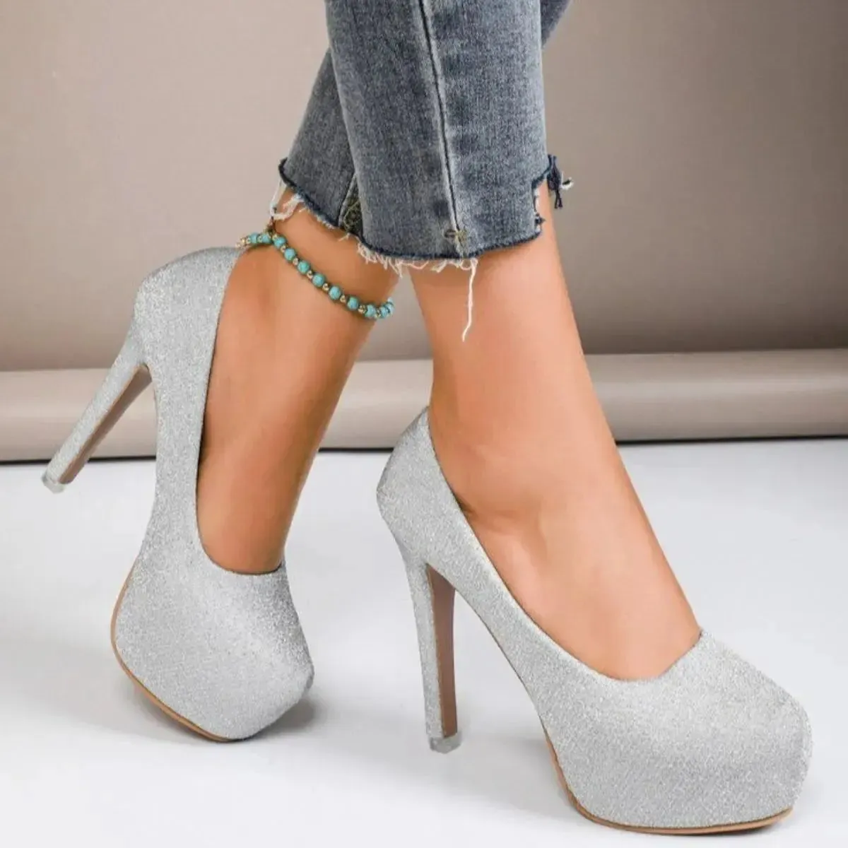 'Liora' Platform Glittered Stiletto Heels