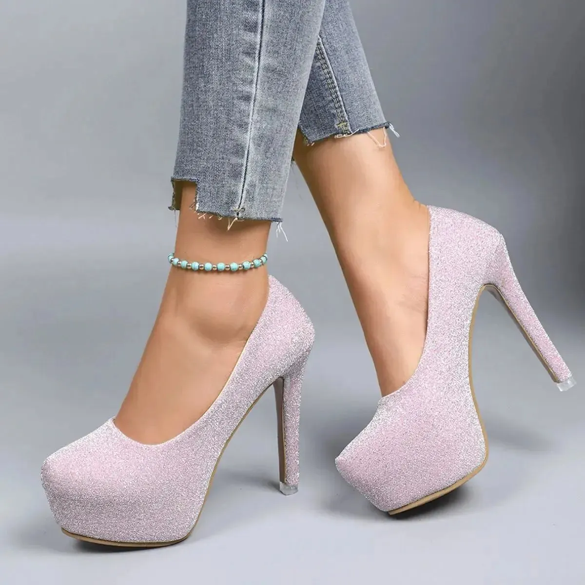 'Liora' Platform Glittered Stiletto Heels