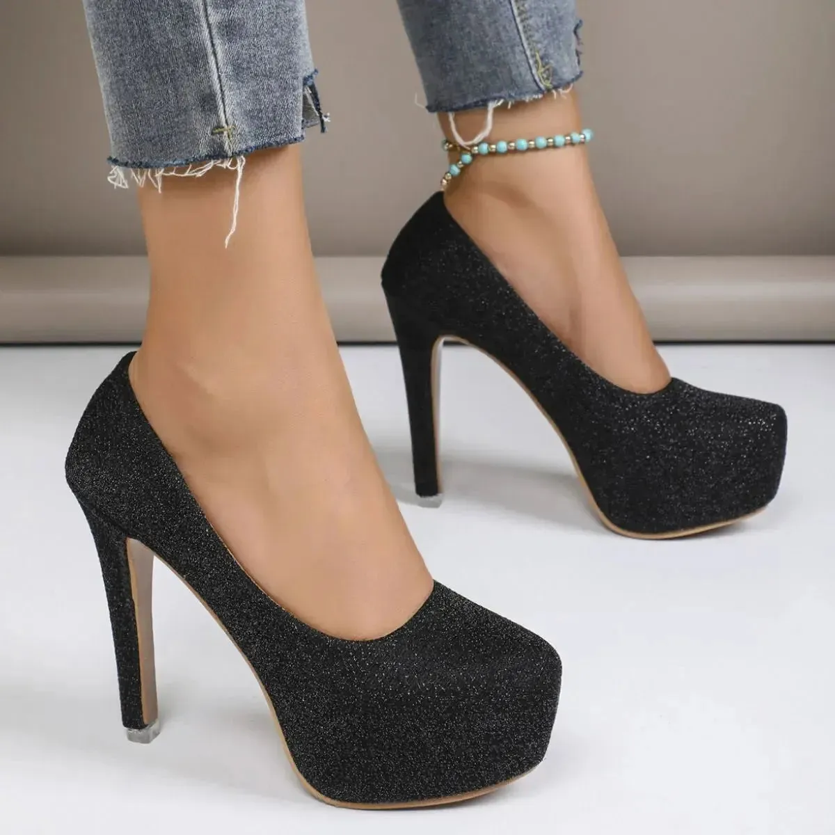 'Liora' Platform Glittered Stiletto Heels