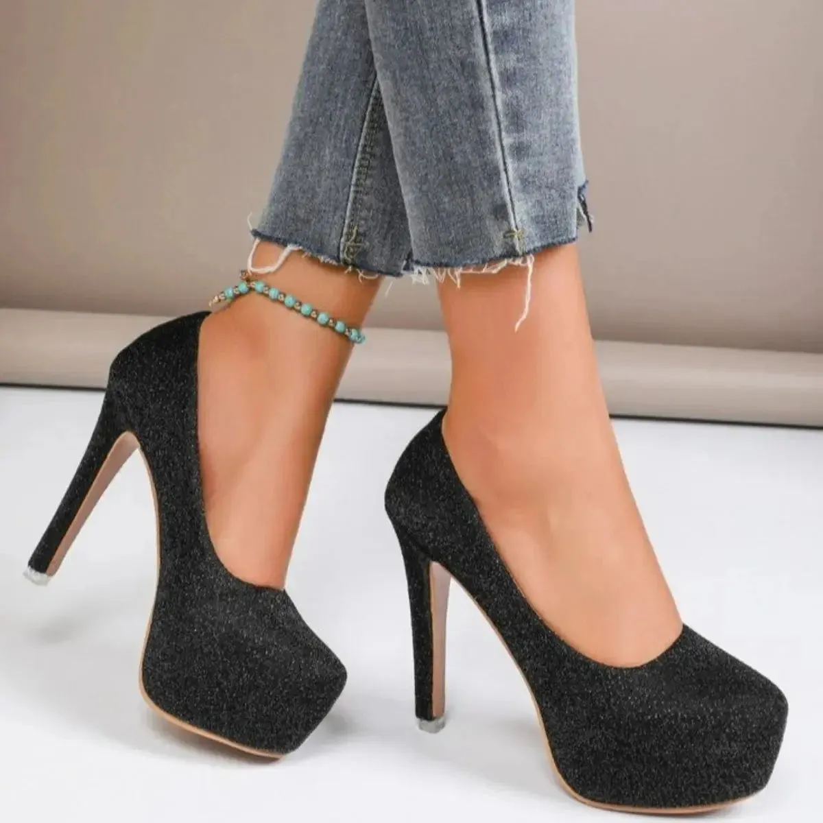 'Liora' Platform Glittered Stiletto Heels