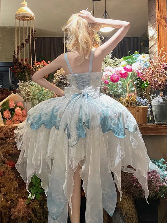 Lolita Dresses Tea Party Style Lolita Skirt Bows Sleeveless Polyester Lolita Wedding Dress Peacock White